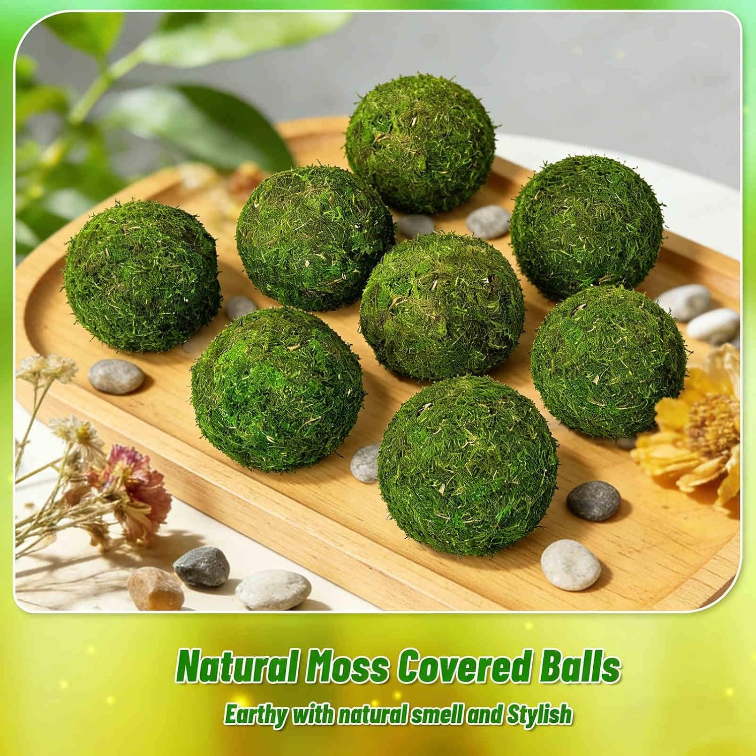 Green Moss Balls Rocks Decor Set Vase Filler Centerpiece Fairy Garden 28 PCS