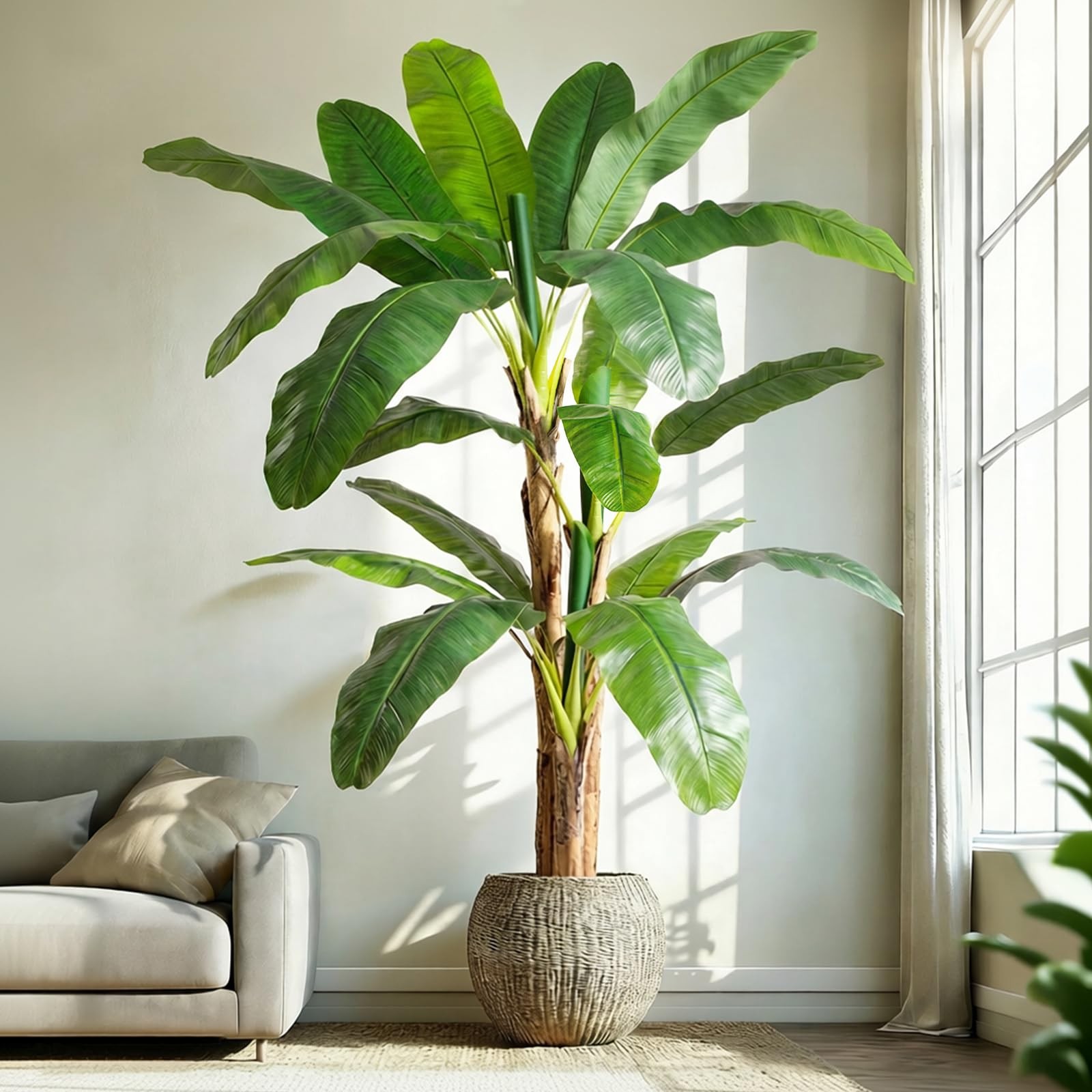7ft Extra Tall Artificial Banana Tree, Fake Banana Leaf Plant with 19 Faux Ba…