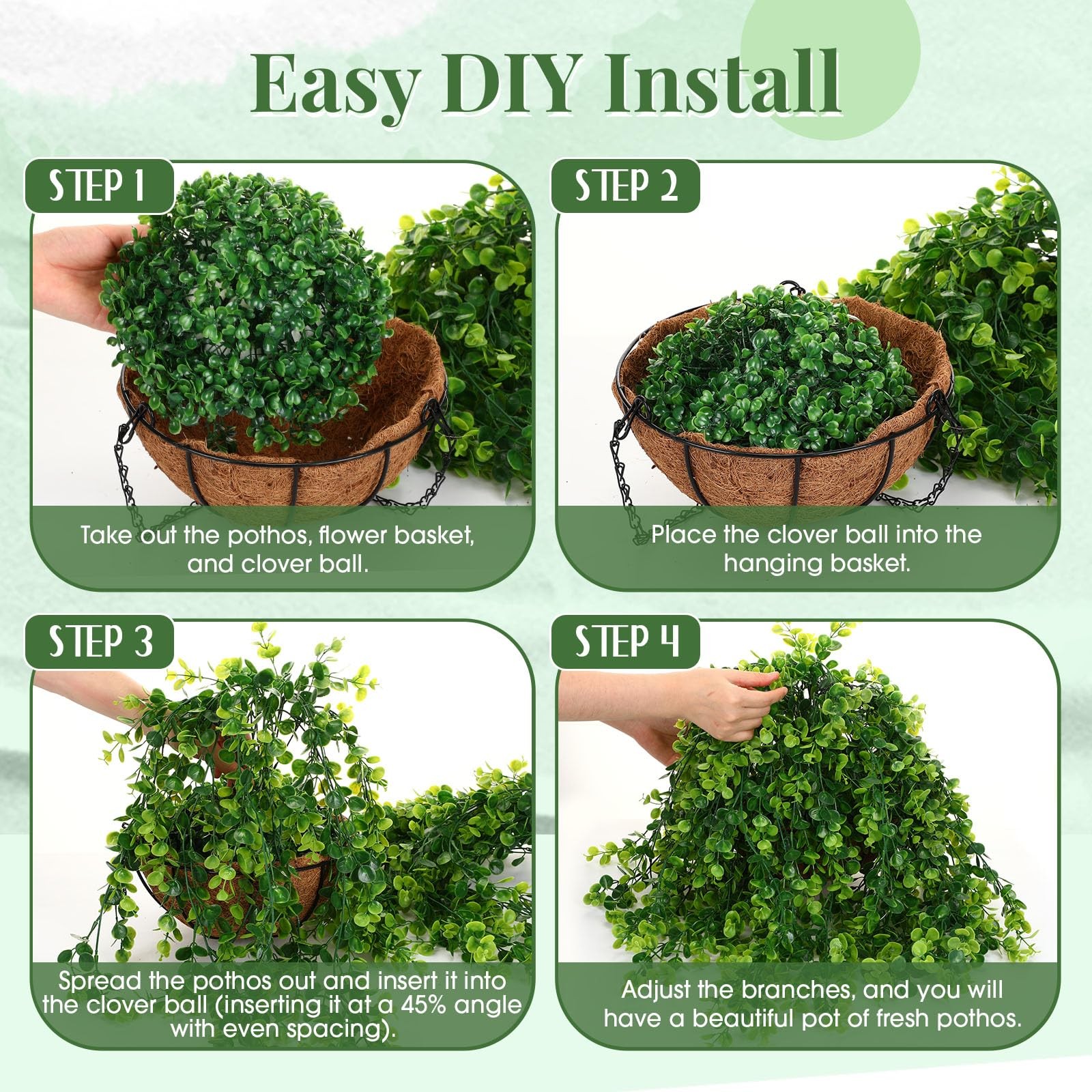 2 Set Hanging Fake Plants Basket for Outdoors 10″ with Faux Eucalyptus Leaves