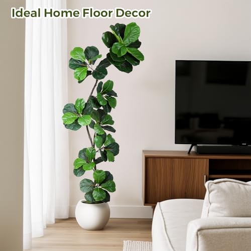 Articifial Fiddle Leaf Tree, 7ft Faux Plant Fake Ficus Lyrata Trees with 7ft-S