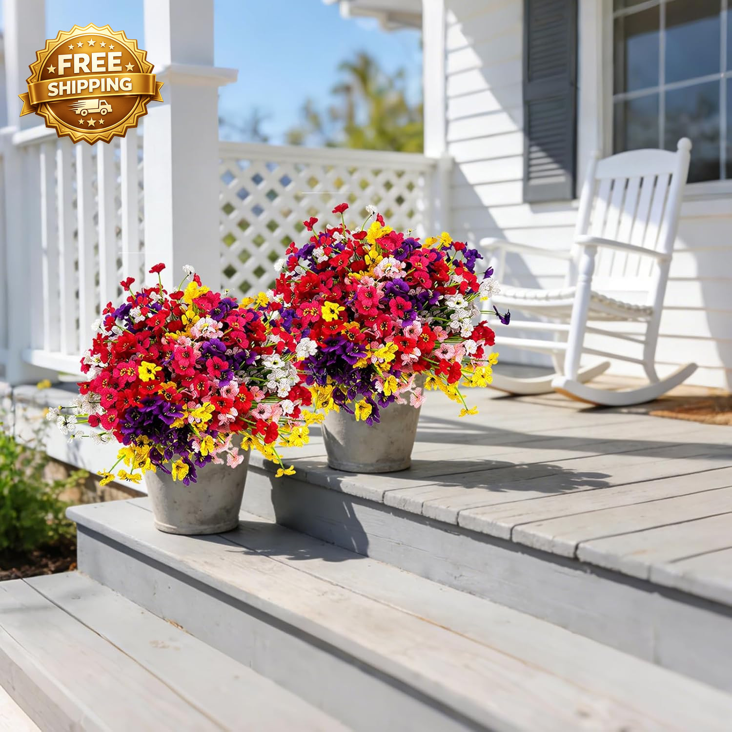 24 Pcs (6 Color) UV Resistant Outdoor Artificial Faux Flowers Plants Realistic P
