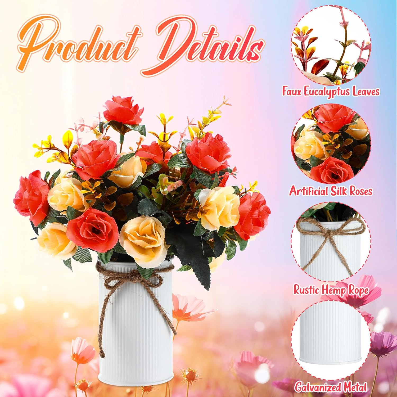 12 Sets Orange Rose Centerpiece with Vase for Valentine’s Day Decor