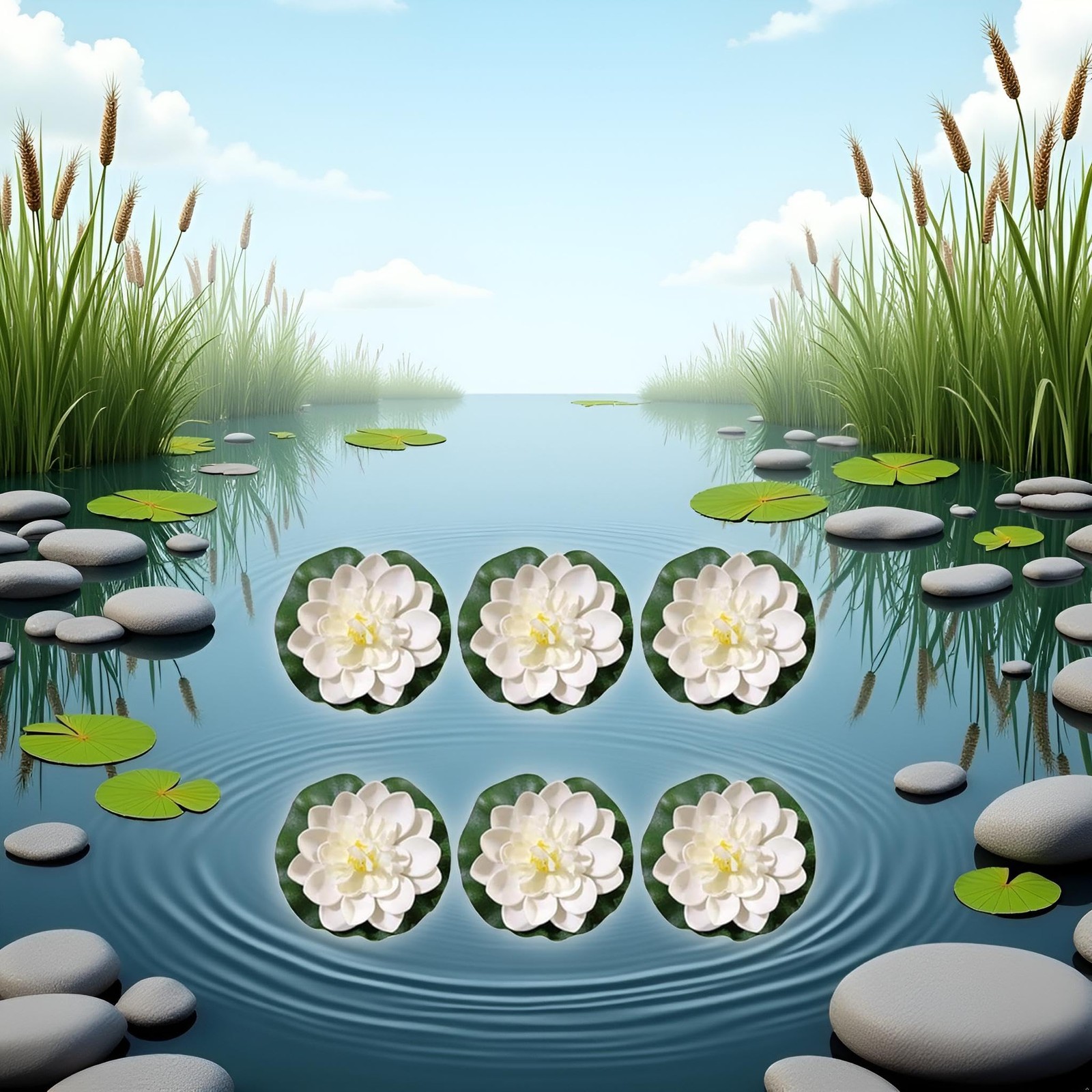 Lily Pad for Ponds, 6 Pcs White Artificial Lotus, Realistic Water Floating Fo…