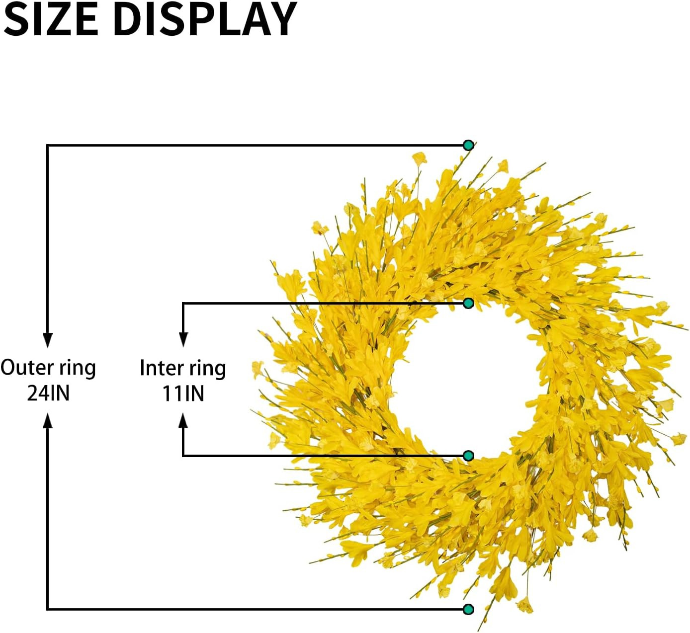 24 Inch Artificial Yellow Forsythia Flower Wreaths, Silk Leaves Paper Floral