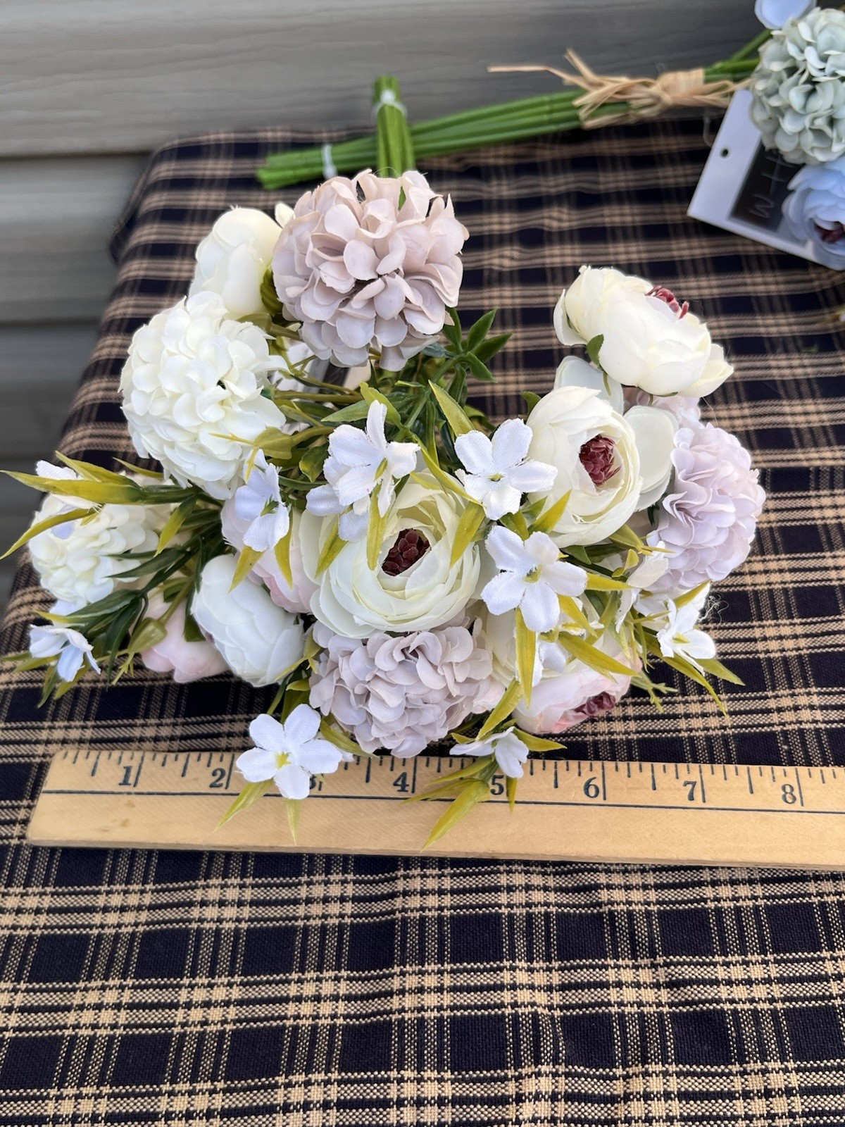 Lot of 2 Faux Floral Bouquet Bundles Blue Pink Peony Ranunculus Cottagecore