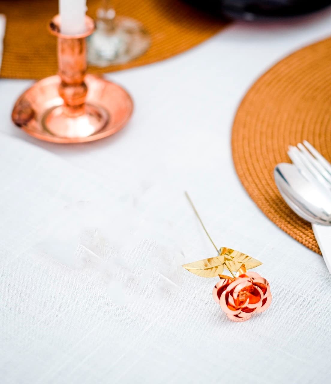 6.5 Inch Golden Metal Rose Flower, Hand Forged Copper Rose Sculpture, Wedding…