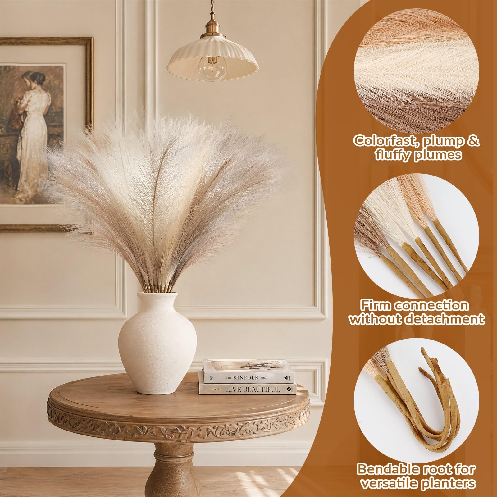 30 PCS 17.7 Inch Artificial Pompous Grass Bulk Beige/Brown Vase Filler
