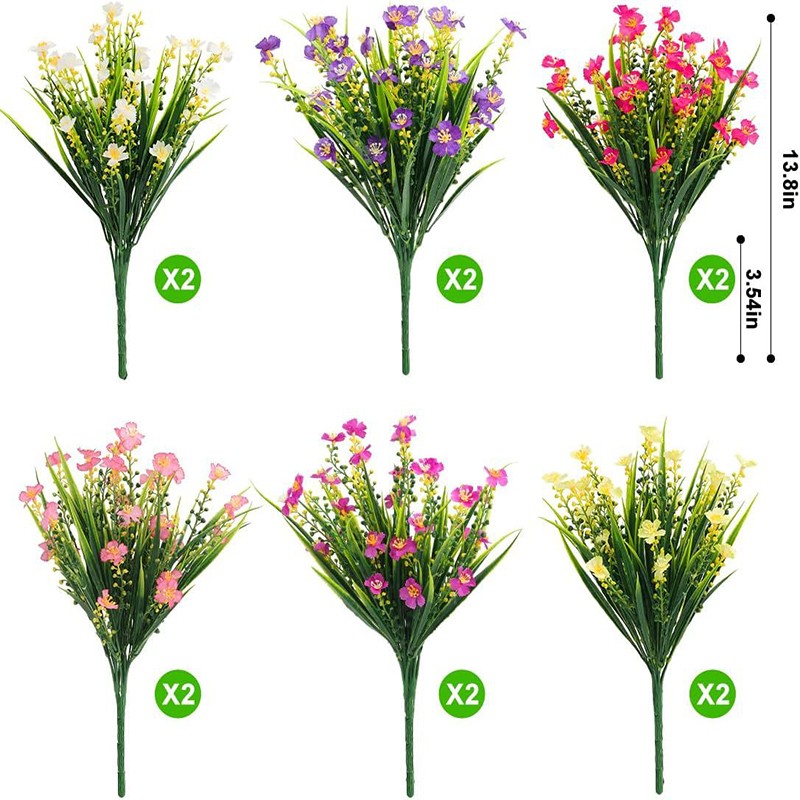 12 Bundles Artificial Fake Flowers for Outdoor Spring Summer Decoration, Faux