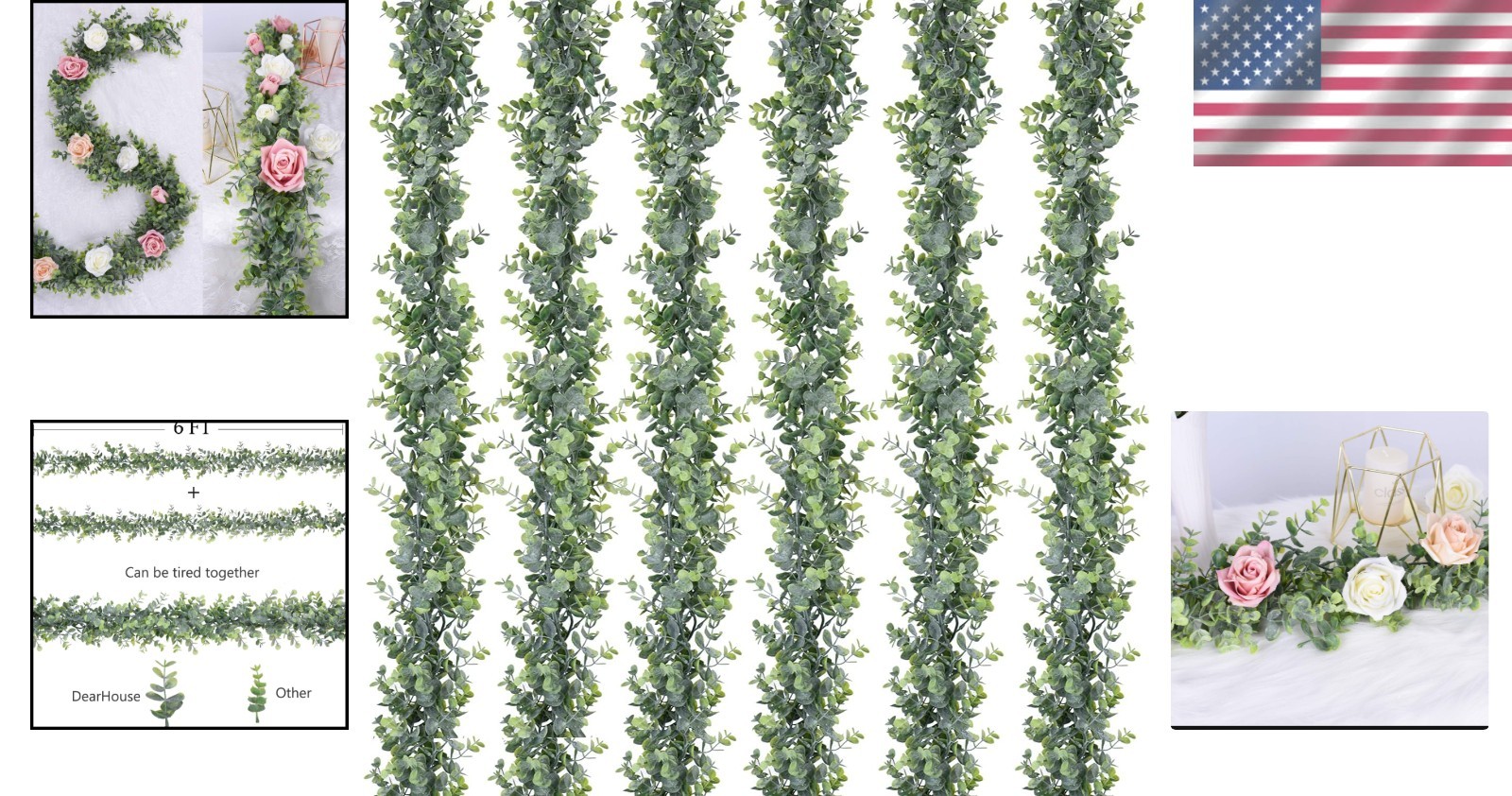 Set of 6 UV-Protected Faux Eucalyptus Garlands – 5.9 Feet Each for Wedding Decor