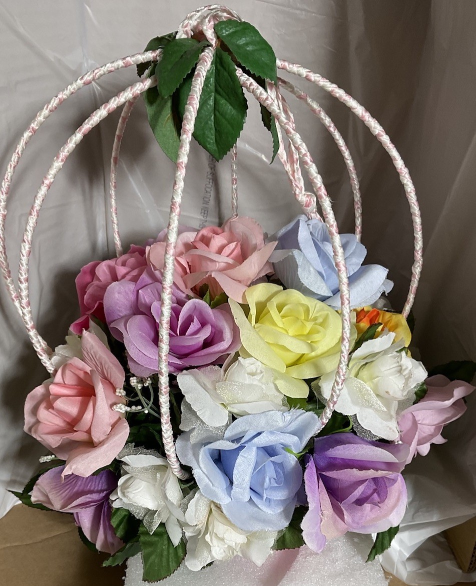 Hanging Flower Arrangement Wire Cage/Ribbon Shabby Chic Decor, All Colors Hmade