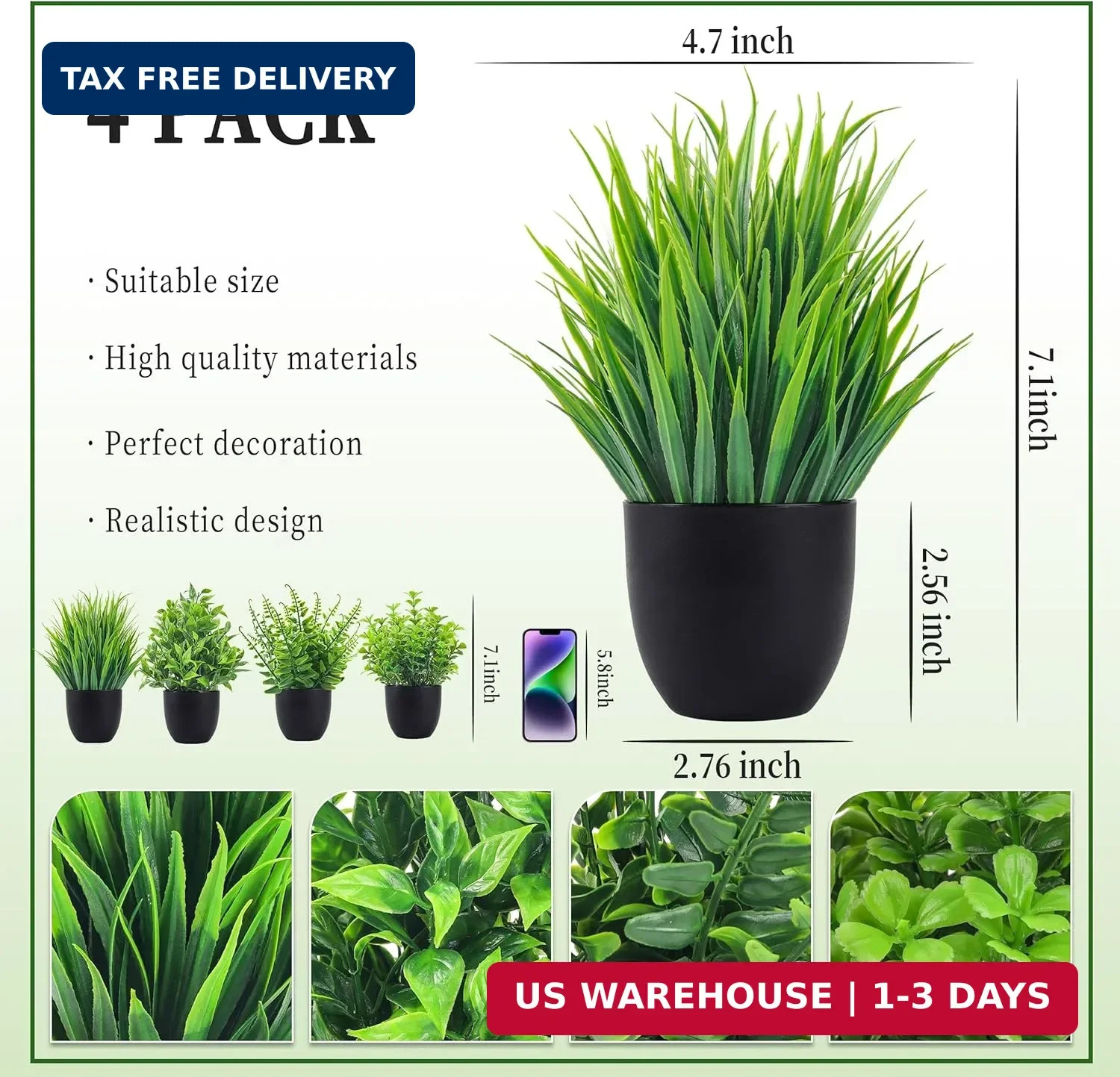 Der Rose Fake Plants 4 Packs Artificial Plants Small Faux Plants Black Bathroom
