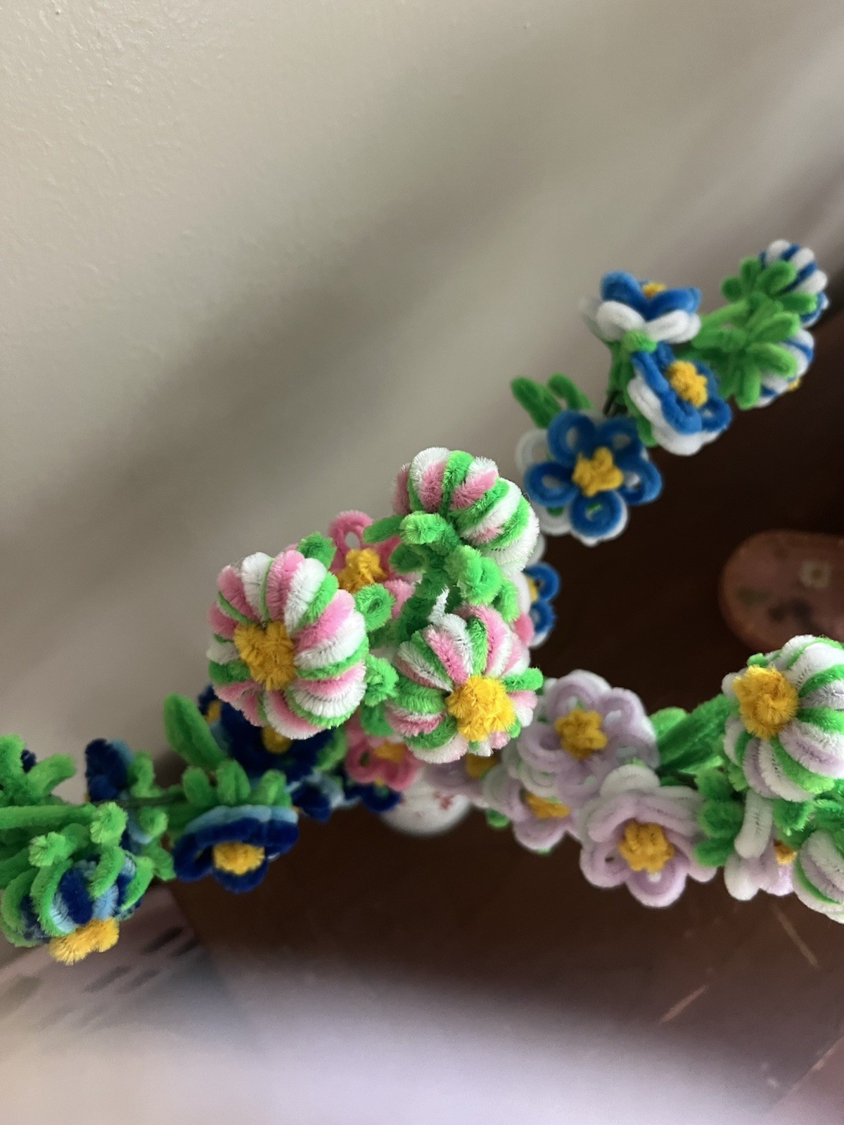 Original Handmade Pipe Cleaners Flowers 4 Branches In The Vase .