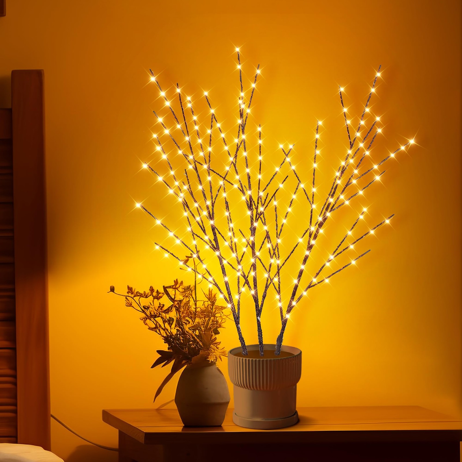 33in Lighted Branches with 180 LED Lights, Twinkling Light Up Tree with Timer…