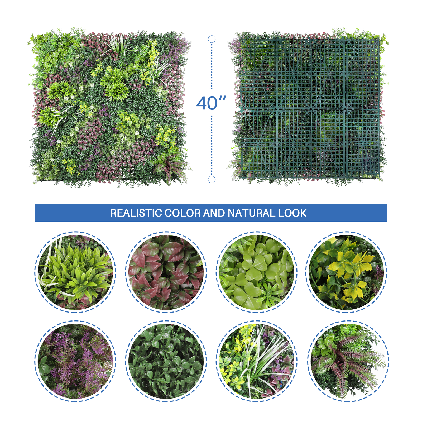 40 x 40″ Artificial Plants Mats 3D Mixed Greenery Bushes Wall Hedge Decor Panel