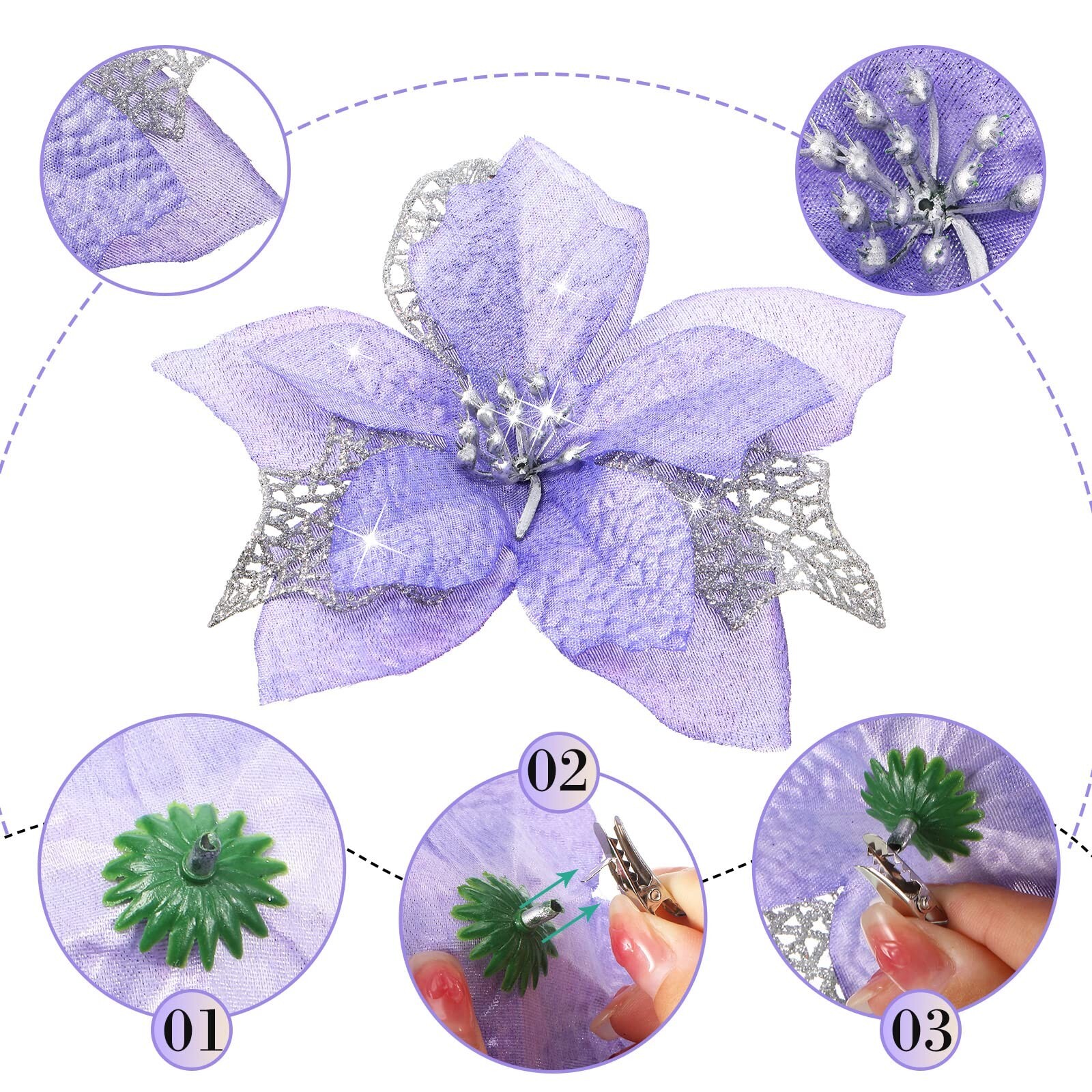 WILLBOND 36 Pieces Christmas Poinsettia Glitter Faux Flowers Christmas Artifi…