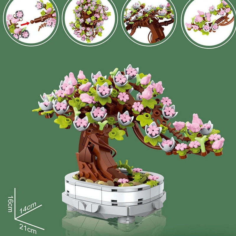 462 PCS Cherry Blossom Bonsai Building Block Flower Set With Pot DIY Decorative