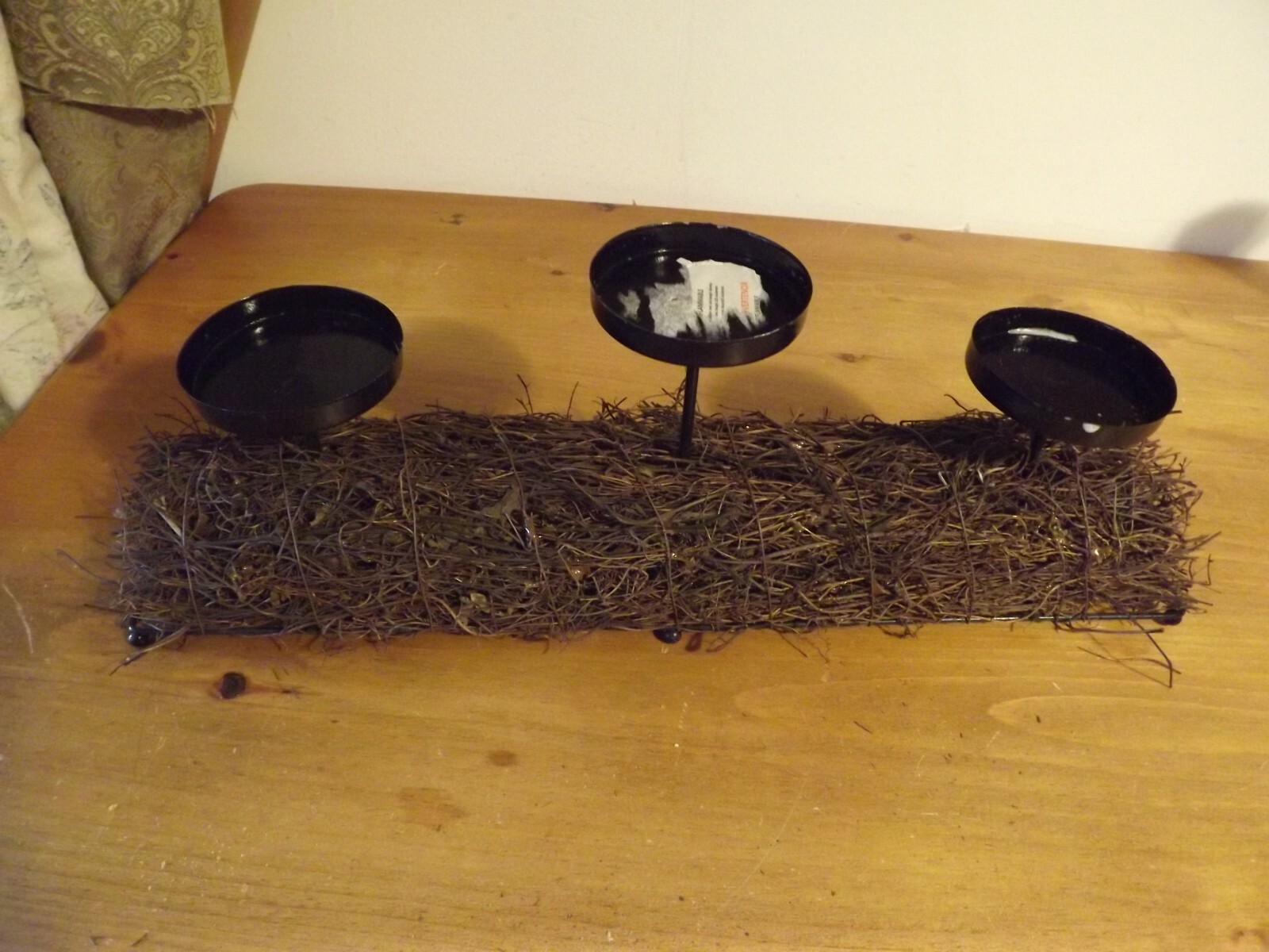 metal CENTERPIECE BASE 3 candle holders ANGEL VINE TWIGS 22″ long 6.5″ tall
