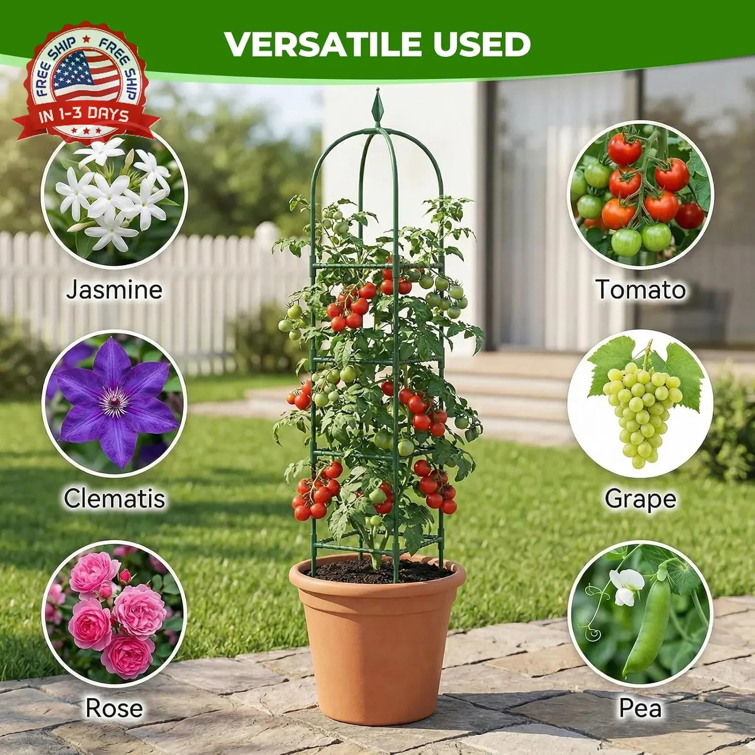 2 Pack Garden Obelisk Trellis for Climbing Plants, 6 FT Metal Rustproof Plant Su