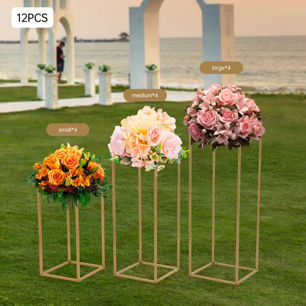 31.5 In. X 11 In. X 11 In. 3 Sizes 12 Pieces Outdoor Golden Metal Wedding Flower