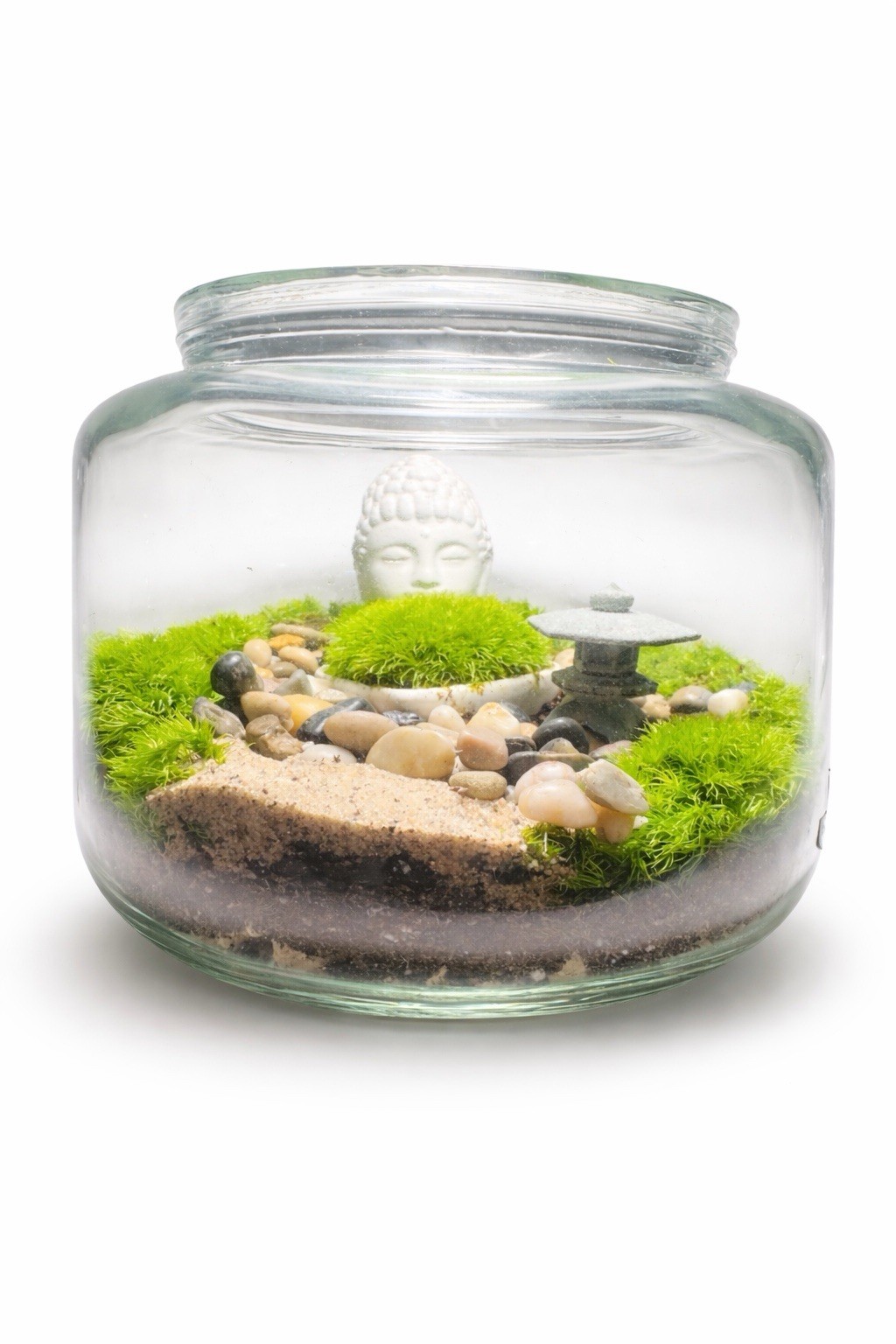 Preserved Moss Zen Terrarium Glass Jar Buddha Decor No Maintenance