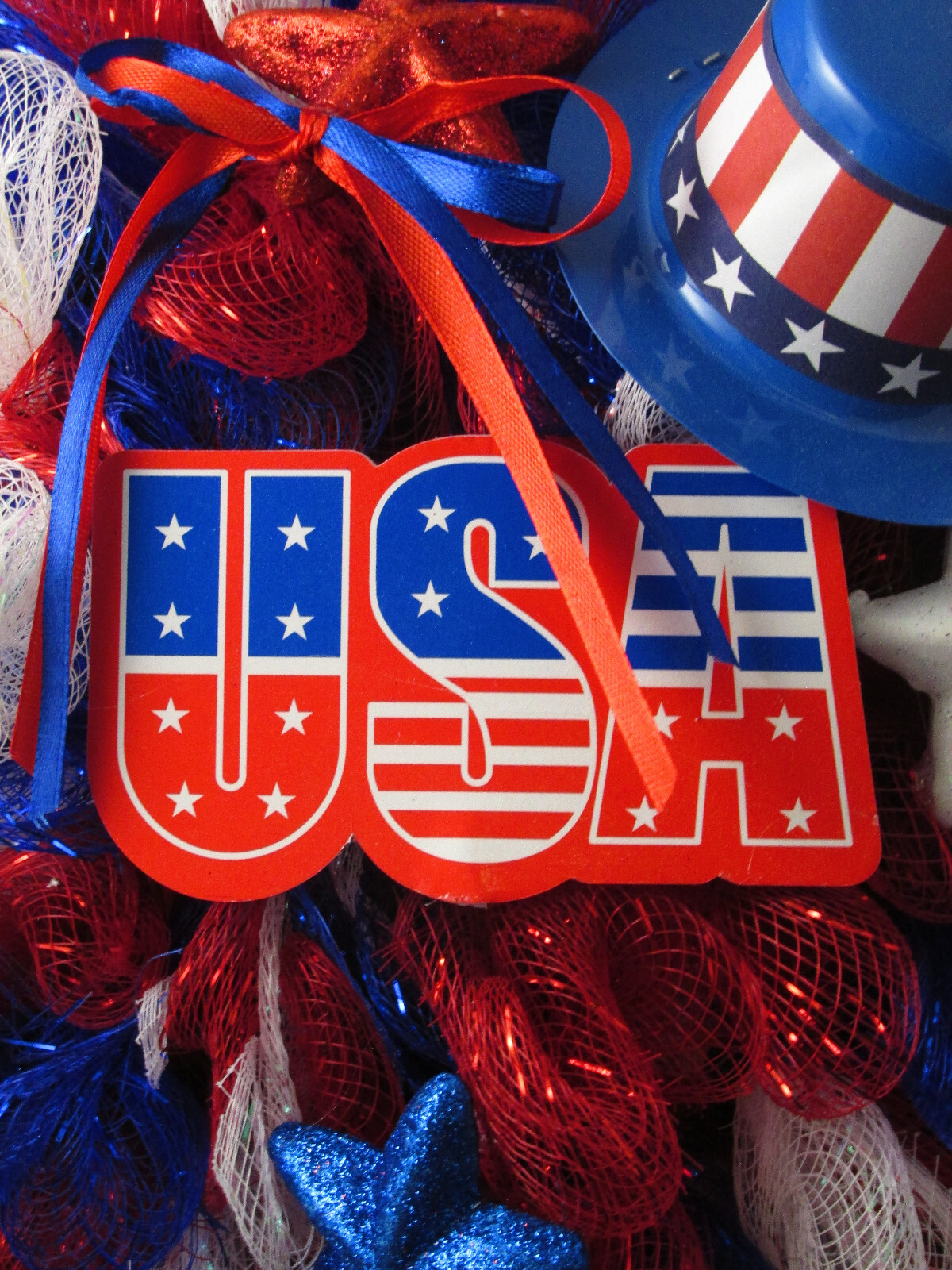 8 Inch Patriotic Ruffle Flower Deco Mesh Wreath