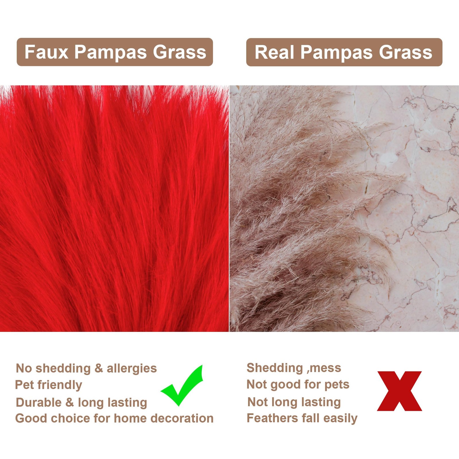 12 Pcs Red Faux Pampas Grass Decor 38″/3.1FT Tall Fake Pompas Floral Large Ar…