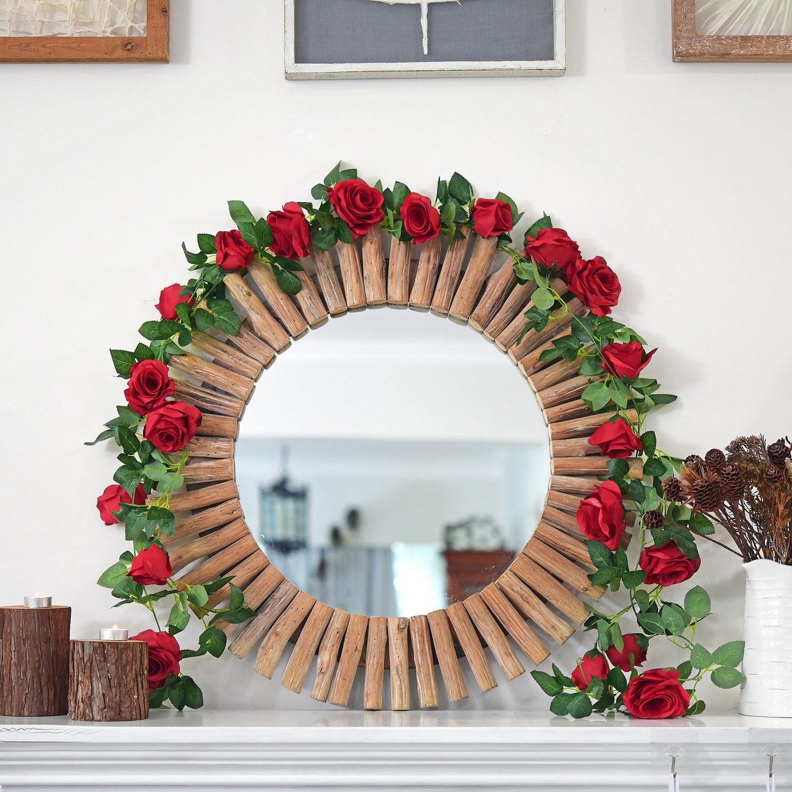 FiveSeasonStuff 29 Ft 4 Pack Rose Silk Flower Garland Artificial Flowers Deco…
