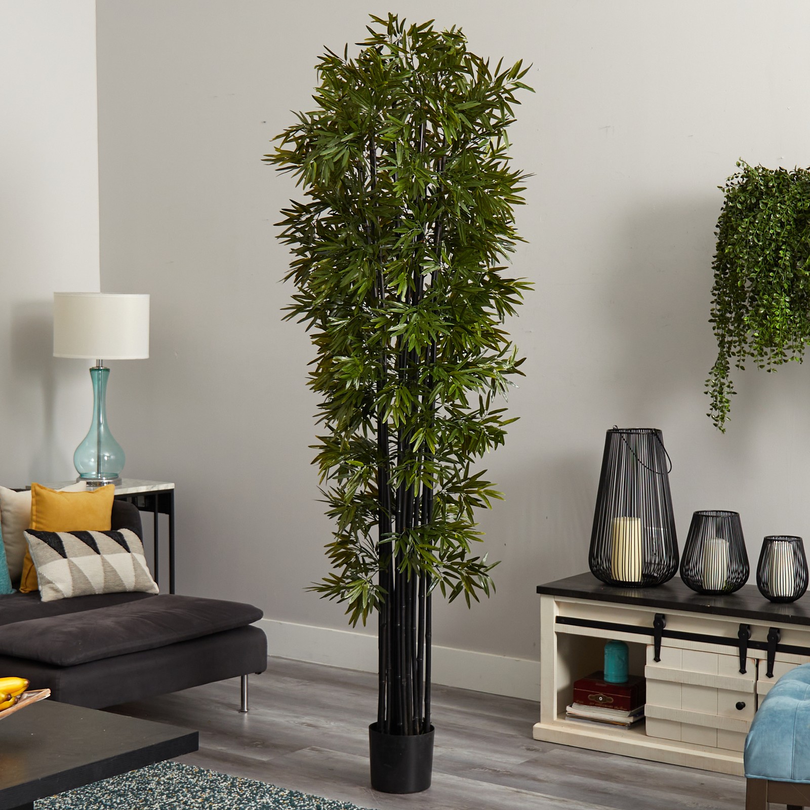 Indoor/Outdoor 84″ Bamboo Artificial Tree with Black Trunks UV Resistant