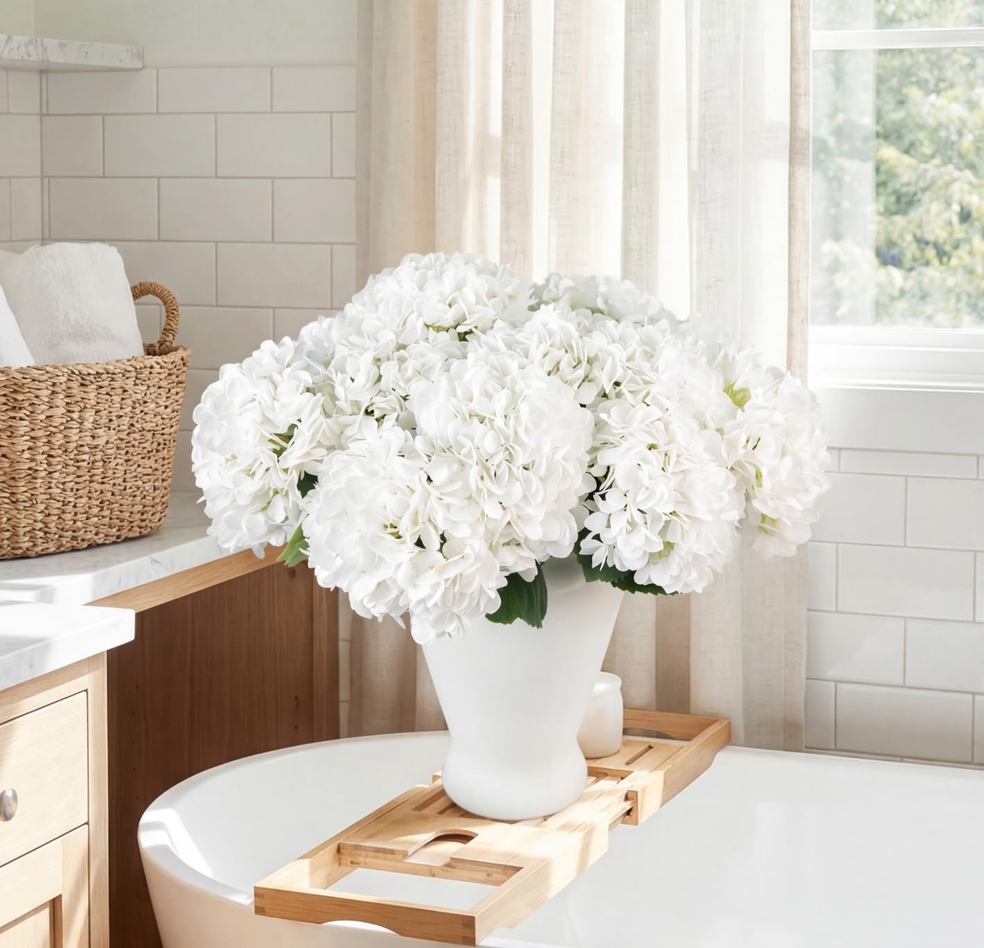 12PCS 15.4In Artificial Hydrangea Silk Flowers Bouquet Faux Hydrangea Stems f…