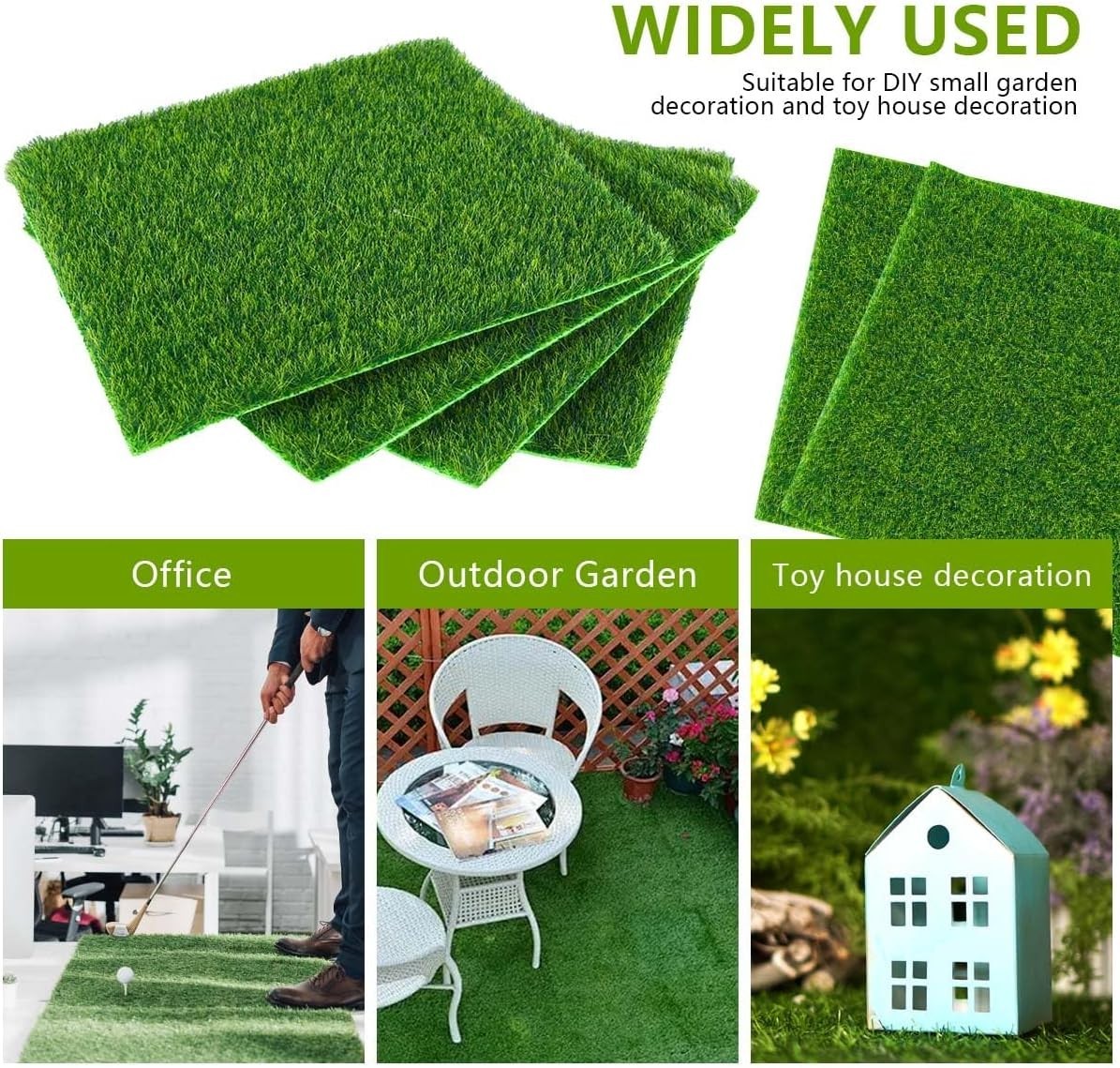 6 Count 6×6 Inches Artificial Craft Grass for Dollhouse and Indoor Decoration
