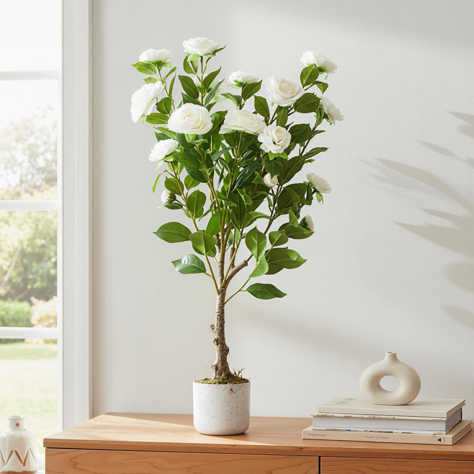 2.8FT Artificial Camellia Tree 1Pcs for Indoor Porch Decor, Realistic Faux Pl…