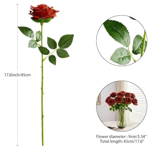 50pcs Burnt Orange Artificial Roses – Realistic Silk Flowers for Wedding, Home &