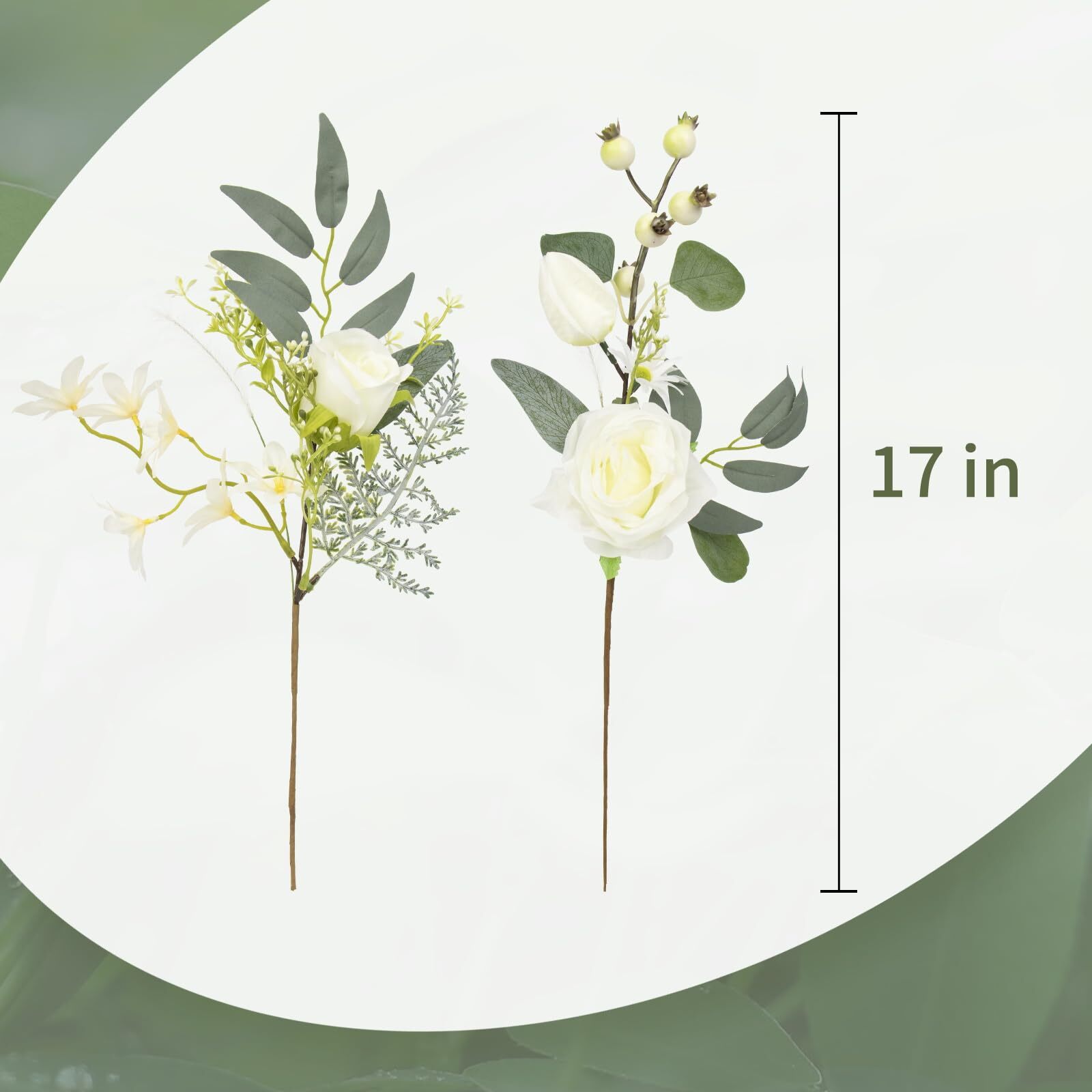 Silk Flower Bouquet, 6 Stems, Rose & Berries, Home Decor (White)