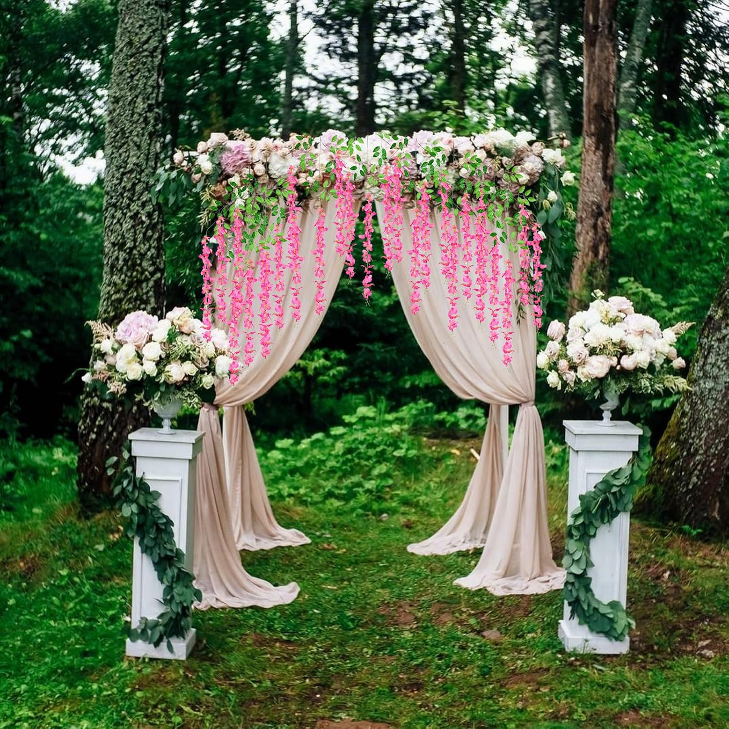 Fuchsia Wisteria Hanging Flowers 24 Pack – 3.4 Ft Artificial Garland Vines
