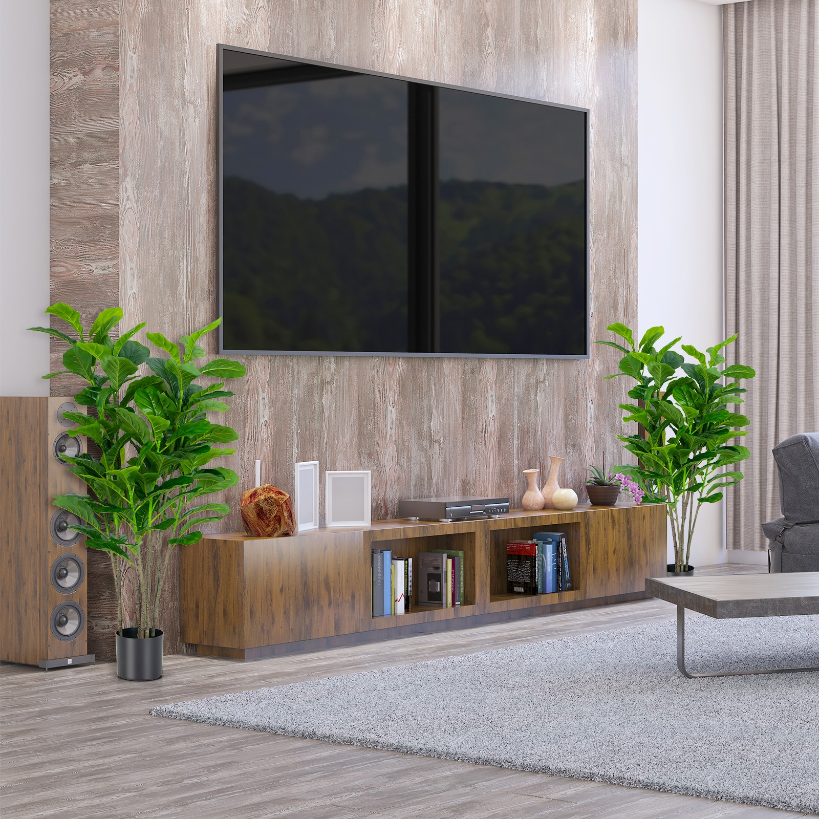 2-Pack 51″ Artificial Fiddle Leaf Fig Tree Home Office Greenery Plant Decoration