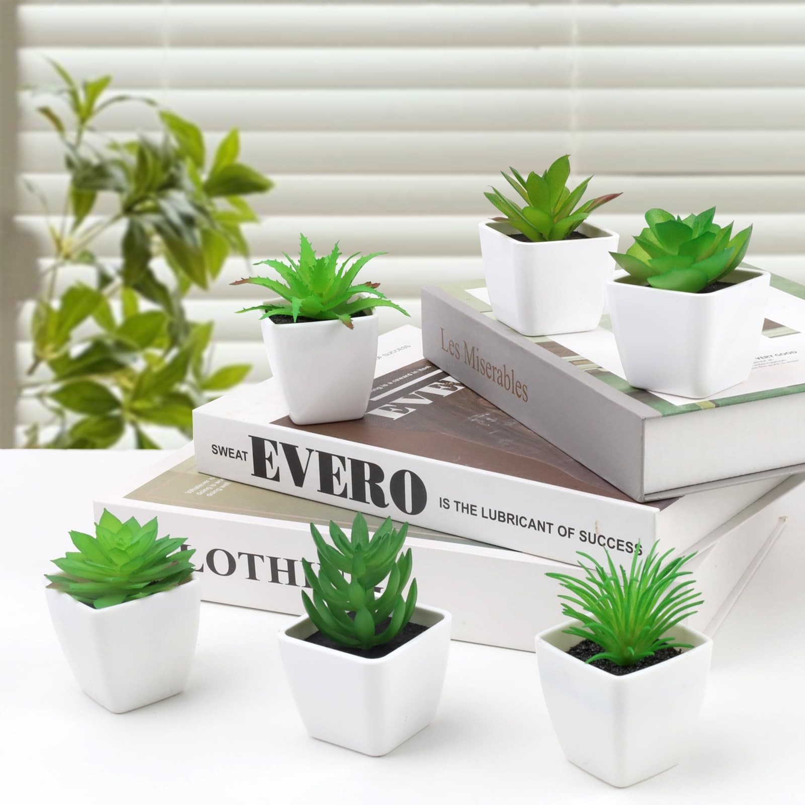 6 Pcs Artificial Succulents Plant Potted Decoration Fake Green Aloe Lotus Mod…