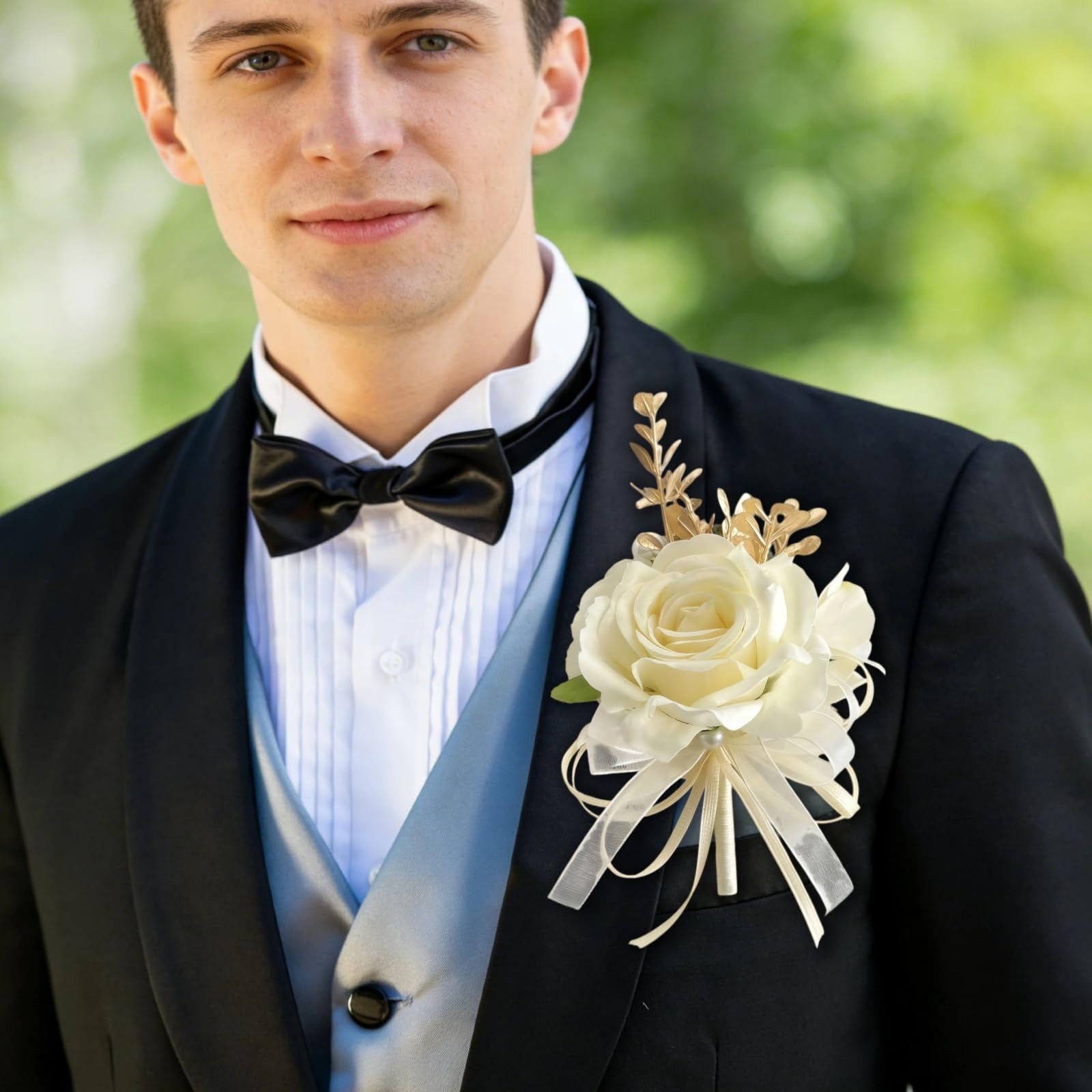 Champagne Wedding Corsage and Boutonniere Set – Silk Flower Wrist Corsage Bra…