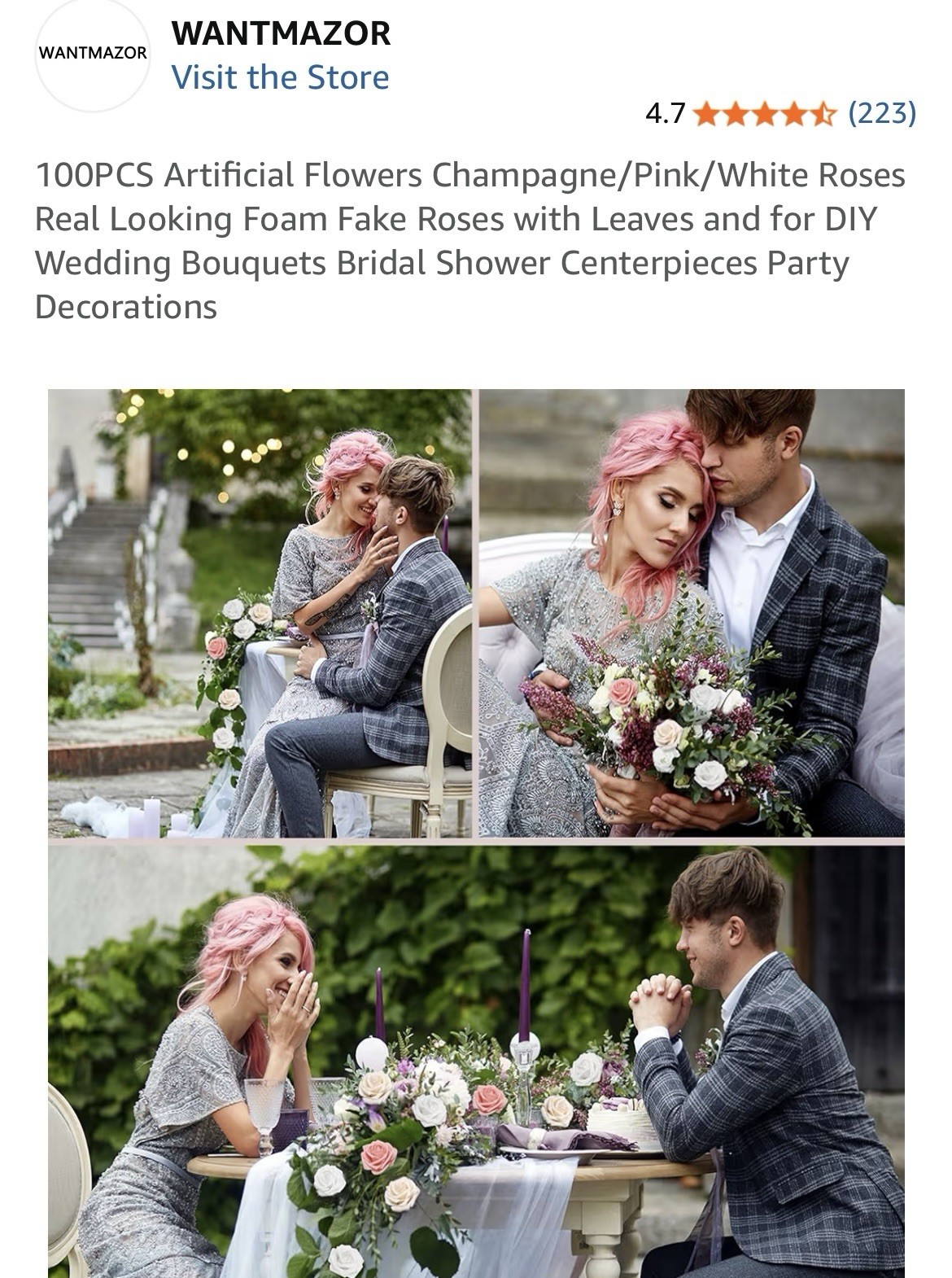 Artificial Flowers 50PCS Pink Roses Real Looking Foam Fake Roses with Leaves …