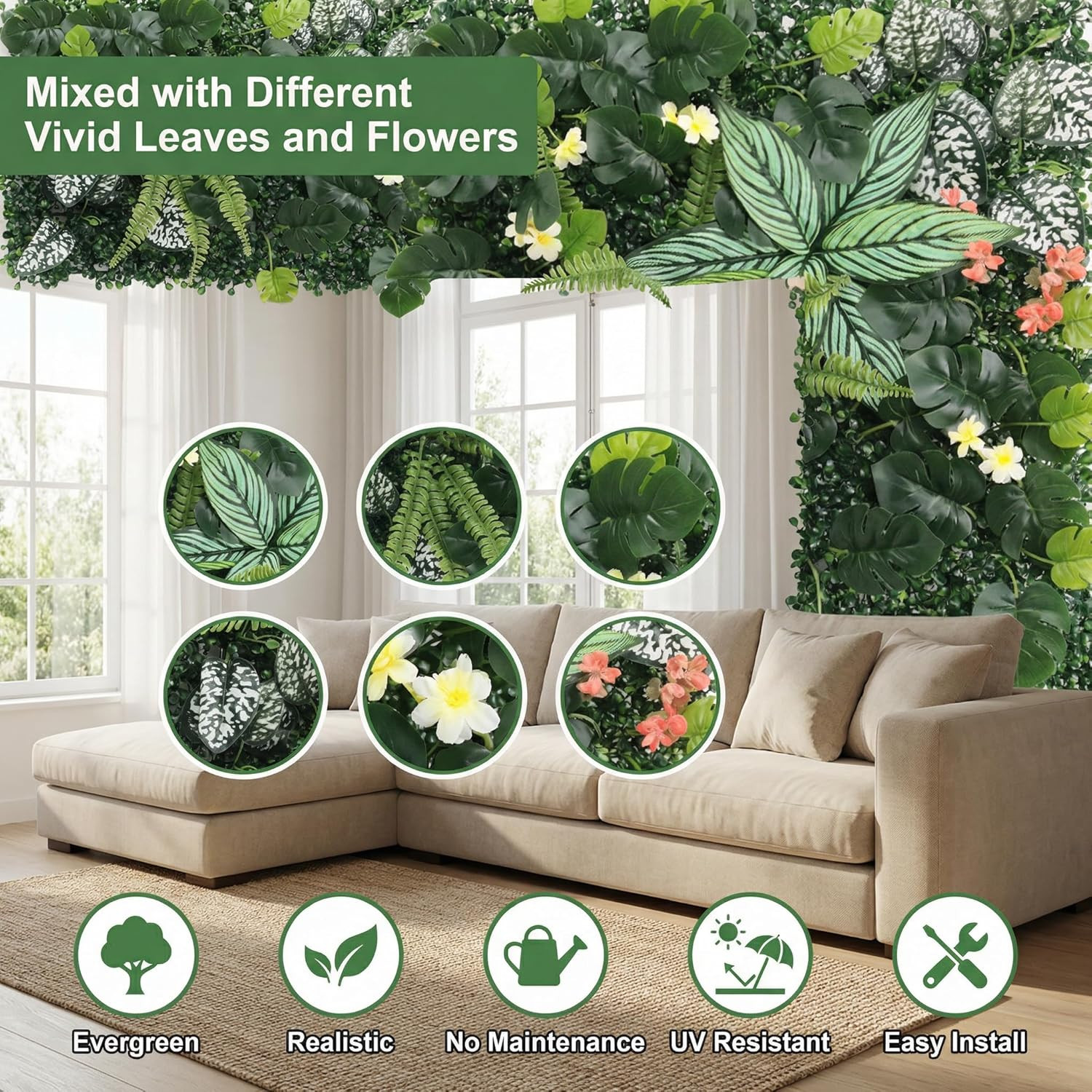4 Pack 20″x20″ UV-Protected Artificial Grass Wall Panels for Indoor/Outdoor Deco