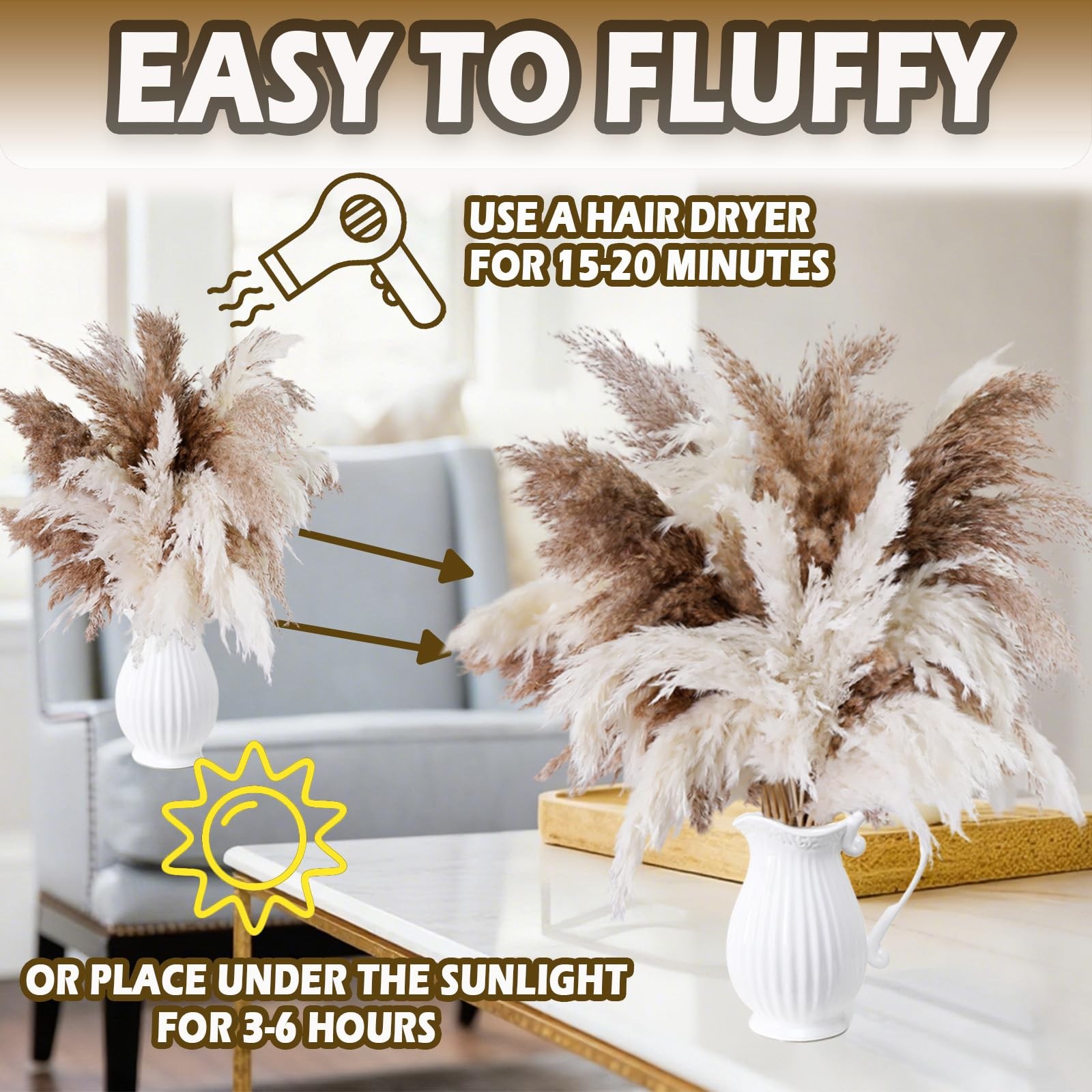 40 PCS Tall Pampas Grass for Floor Vase â€“ 17″ Natural Fluffy Dried Pampas
