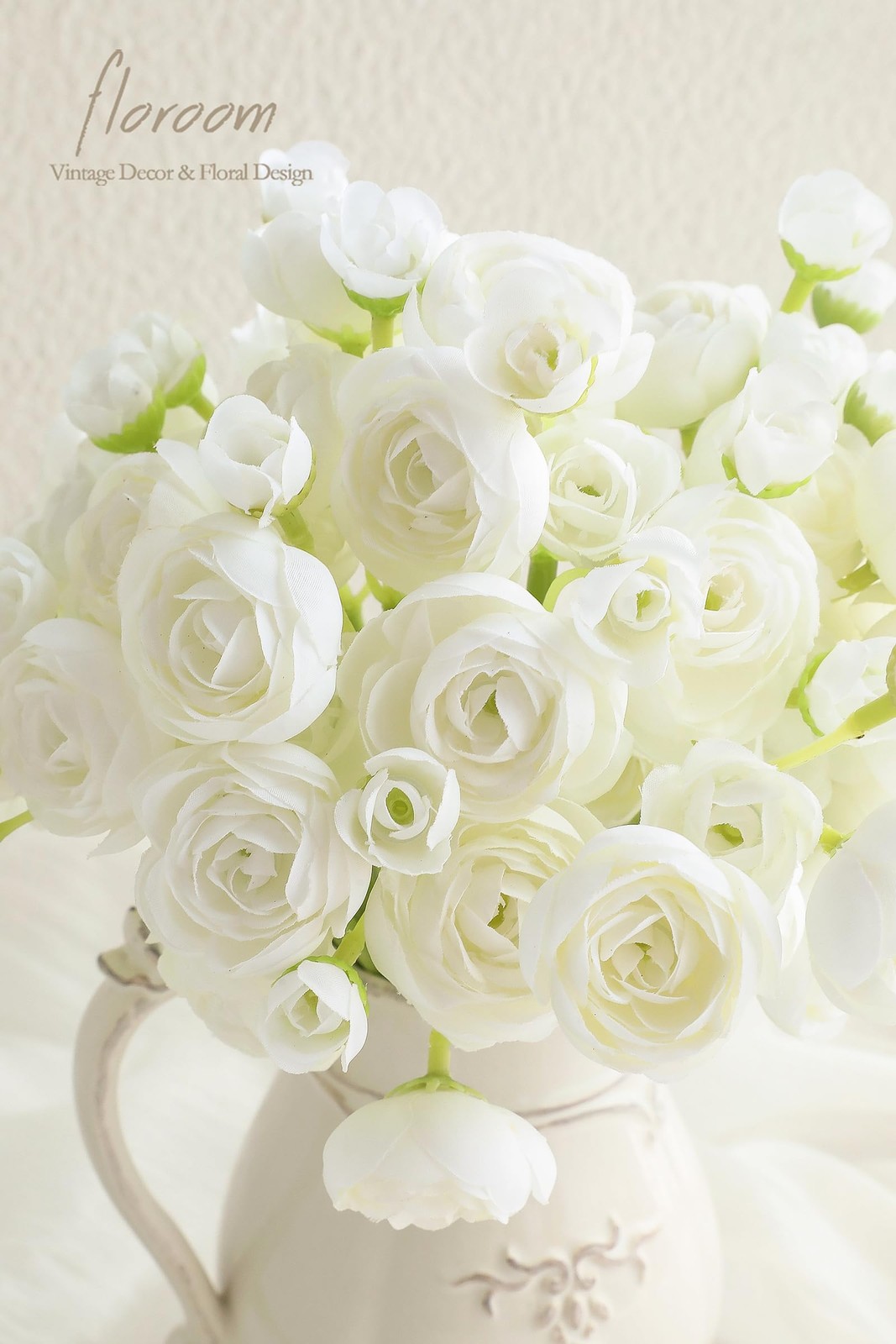 Ranunculus Artificial Flowers 18 Pcs White Faux Silk Mini Ranunculus Bulk Fak