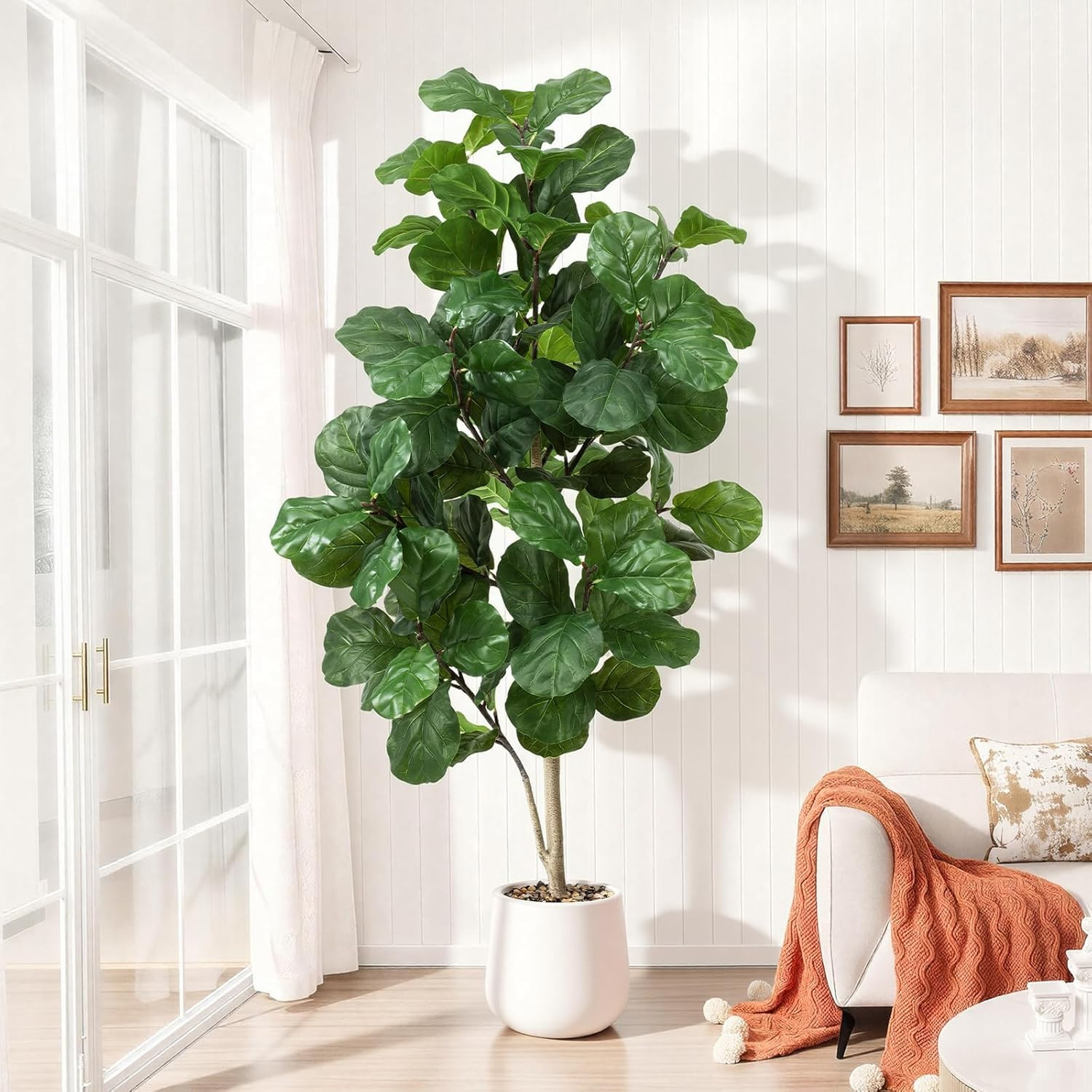 6Ft Faux Fiddle Leaf Fig Tree in White Pot – Perfect Indoor Decor Gift