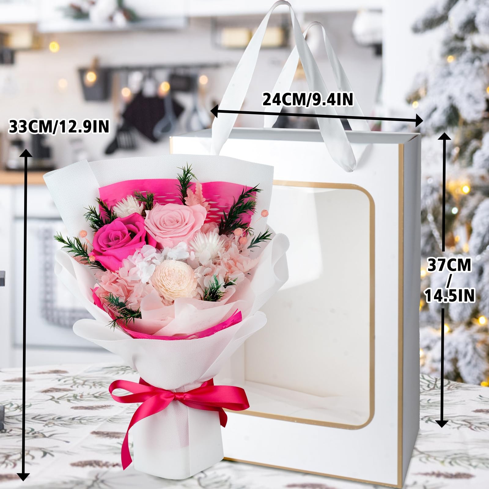 Pink Preserved Flowers Bouquet Long Lasting Real Roses Gift for Her Mom Wife