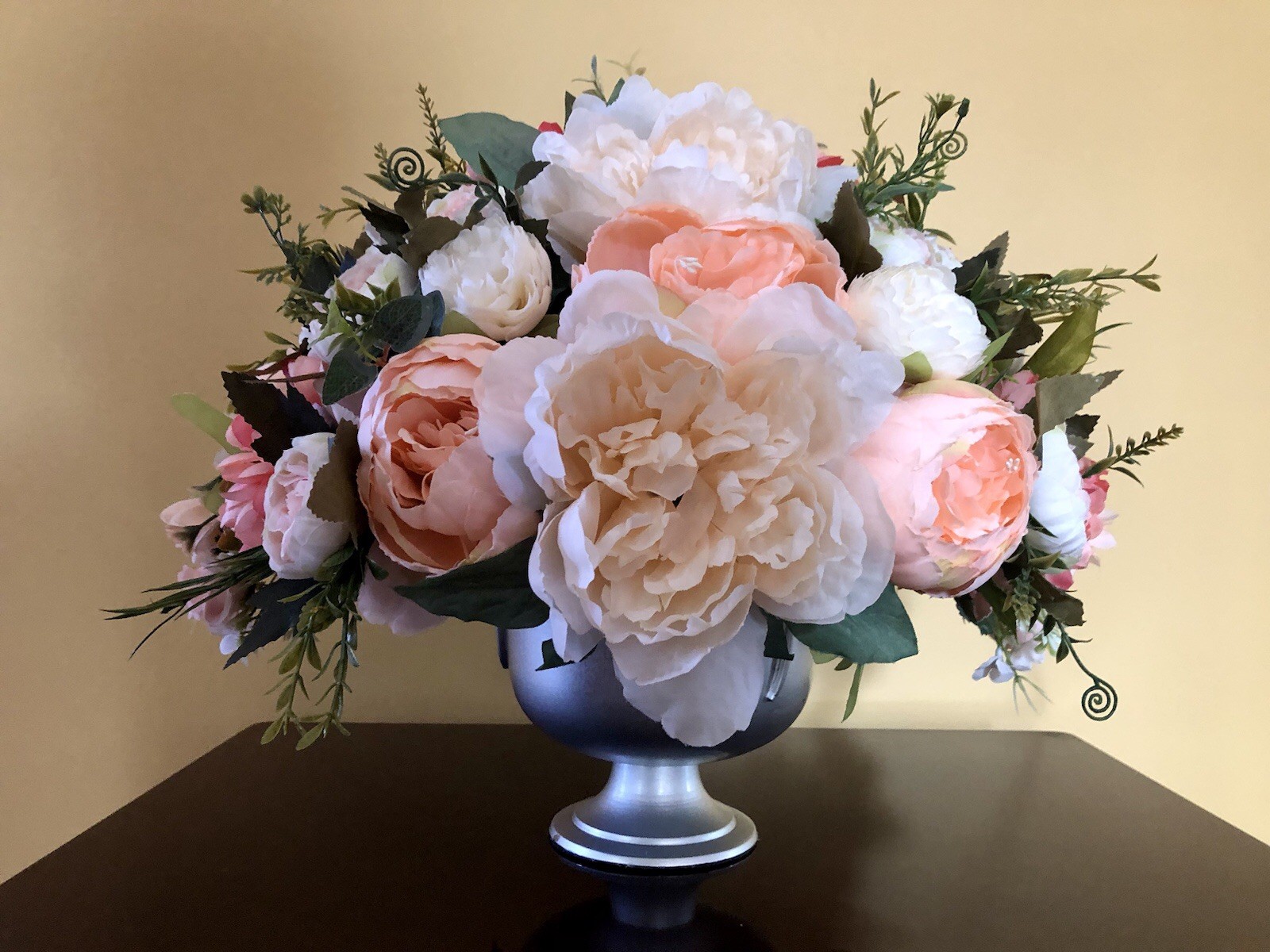 Blush Peach Peony Floral Arrangement Spring Easter Floral Centerpiece