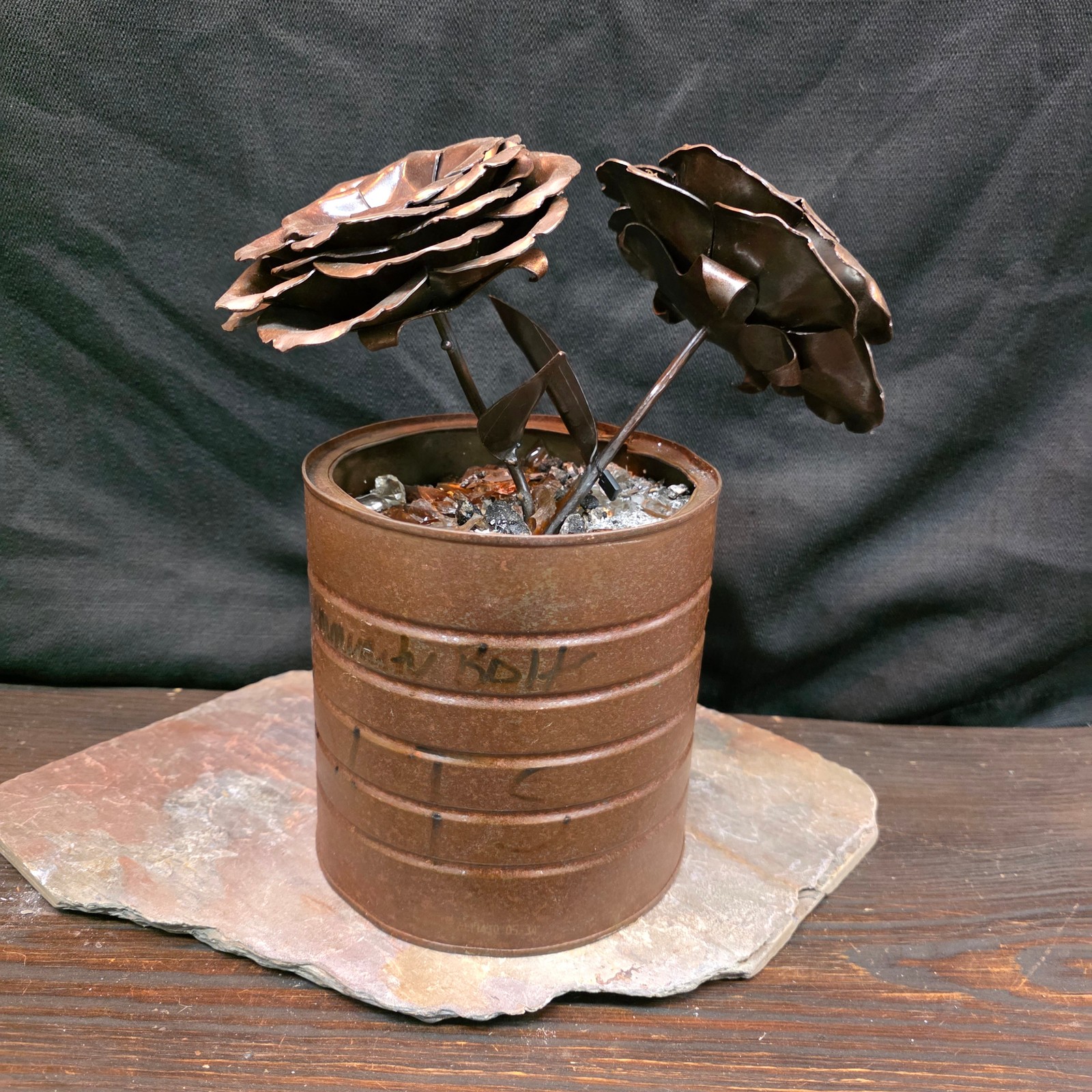 Rustic Steel Roses Metal Flower Arrangement | Reclaimed Coffee Can Floral Art