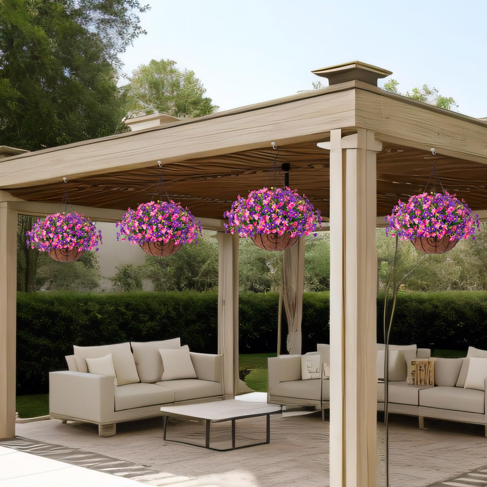 ARTIFICIAL HANGING FLOWERS BASKET FOR PATIO GARDEN PORCH DECK SPRING SUMMER DECO