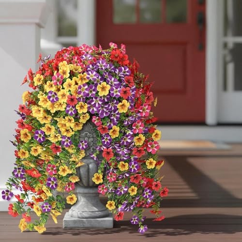 Bundles Artificial Hanging Morning Glory Flowers for Outdoor, 4 Mixed Color