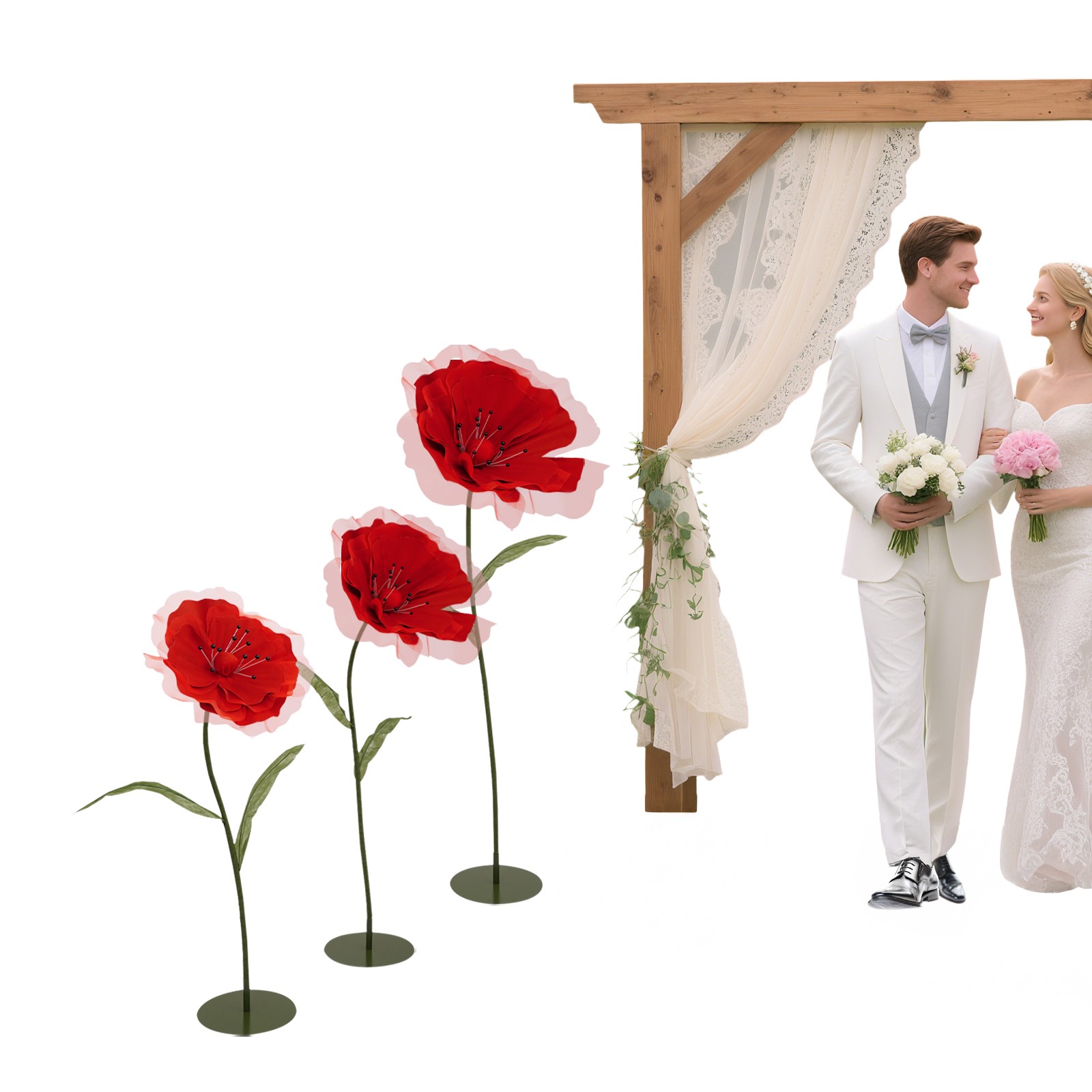 3pcs Artificial Flowers Adjustable Wedding Parties Flowers Background Decor Red