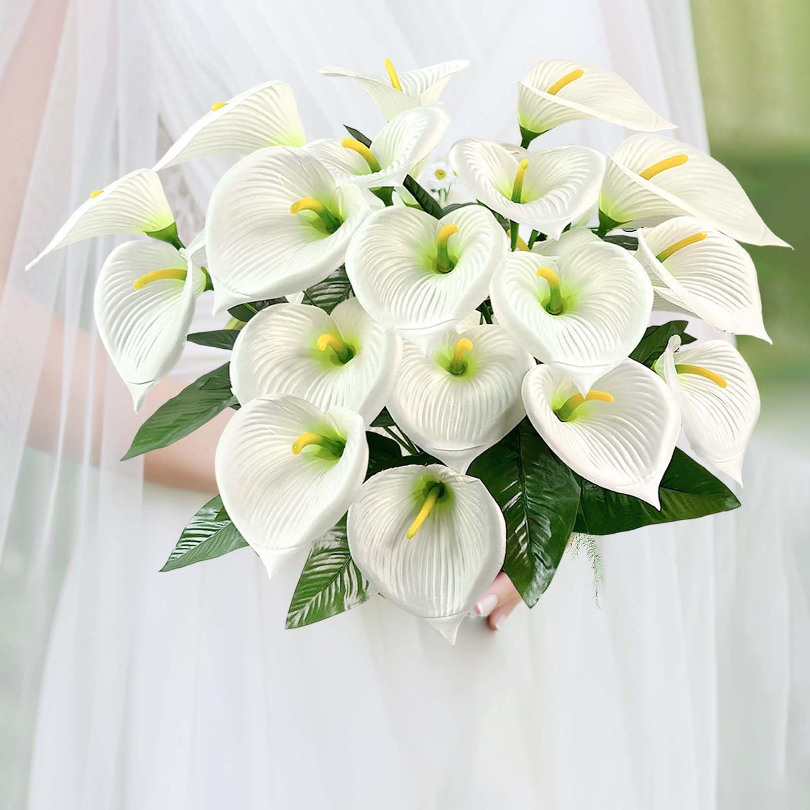 18 Blooms White Artificial Calla Lilies, 22in/56cm, Fake Flowers, Rotatable