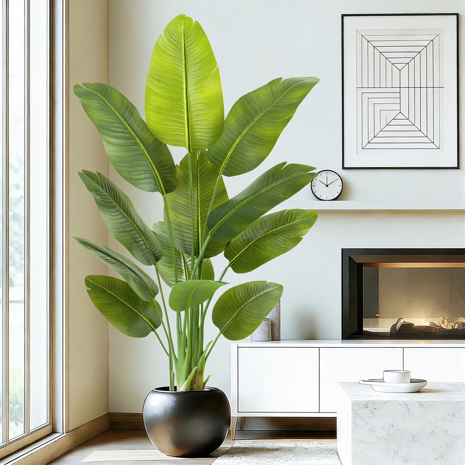 Lifelike Bird of Paradise Artificial Plant,5ft Faux Banana Leaf Tree with 12 …